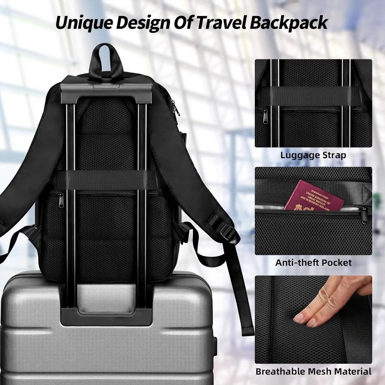 Alt view image 4 of 7 - HOMIEE Ryanair Personal Item 40x20x25 Travel Bag, 20L Carry on Backpack Flight Approved Underseat Hand Luggage Cabin Bag Fits 15.6 Inch Laptop for Weekender Gifts, Black