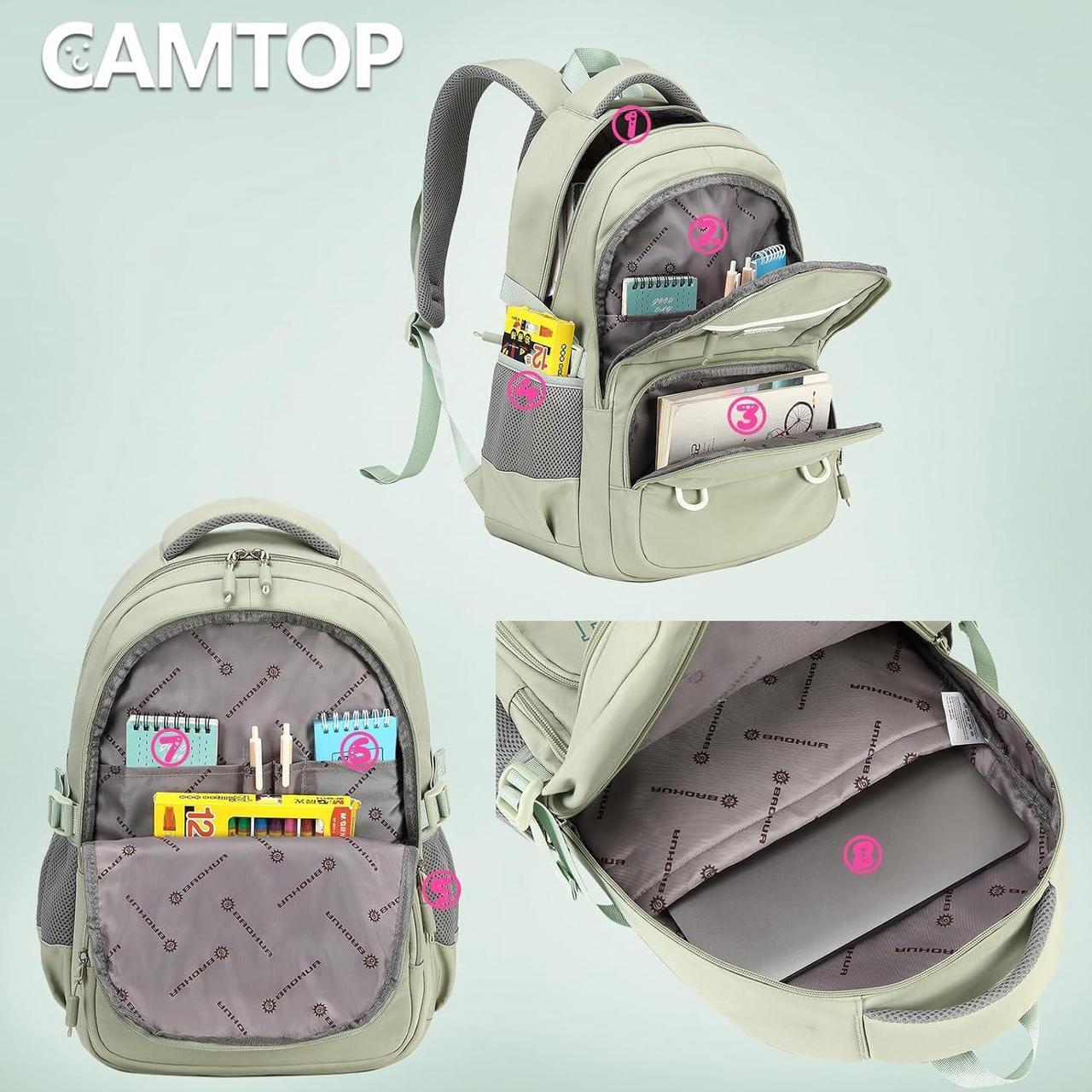 Alt view image 6 of 7 - CAMTOP Laptop Backpack 15.6 Inch College Middle School Teen Girls BookBag Travel Backpacks Casual Daypacks (17 Inch, Sage Green)
