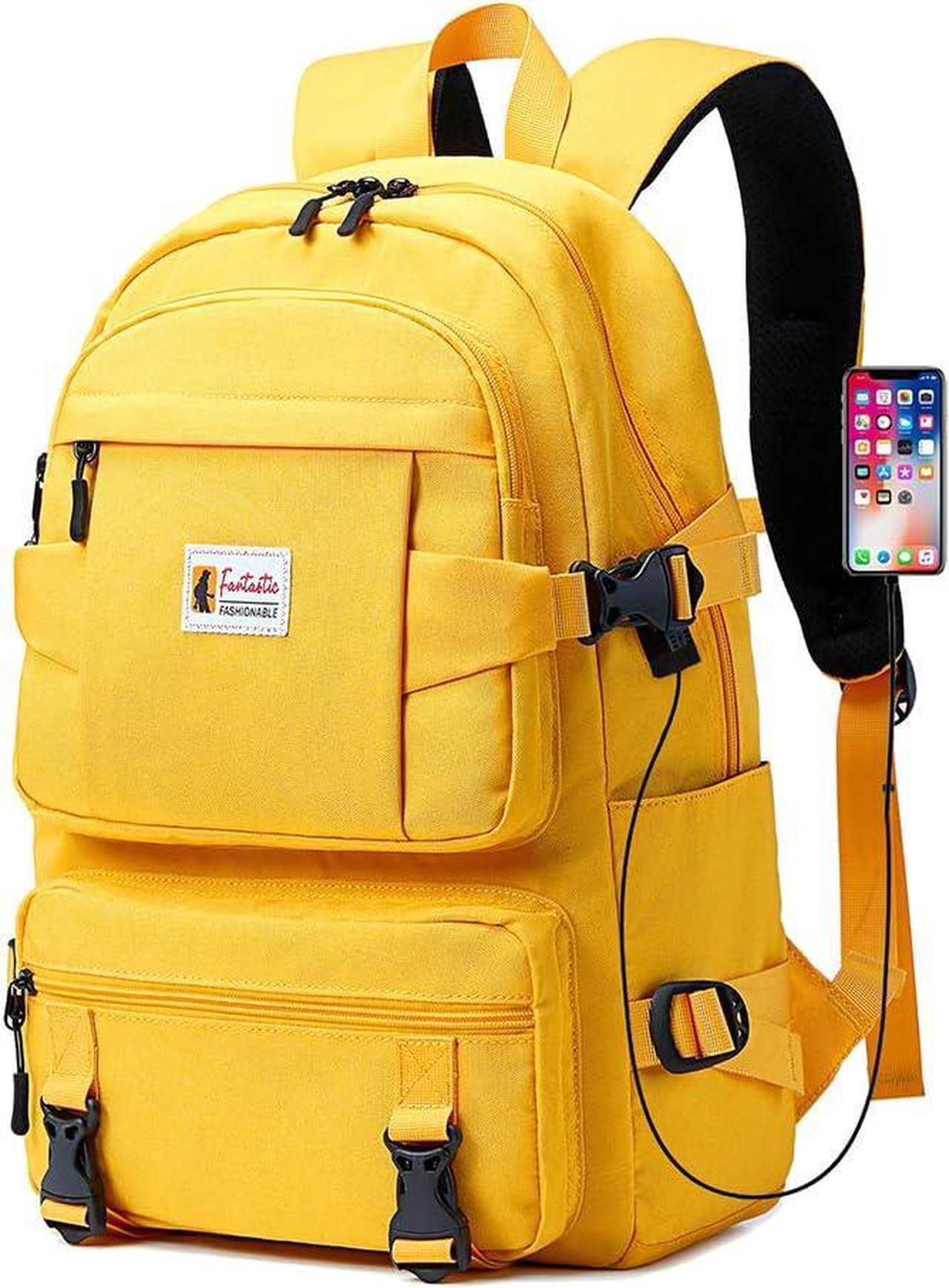 Alt view image 2 of 7 - College Backpack Teen Lightweight School Book Bag with USB Charger Port Casual Daypack (Yellow) for Women Men Youth