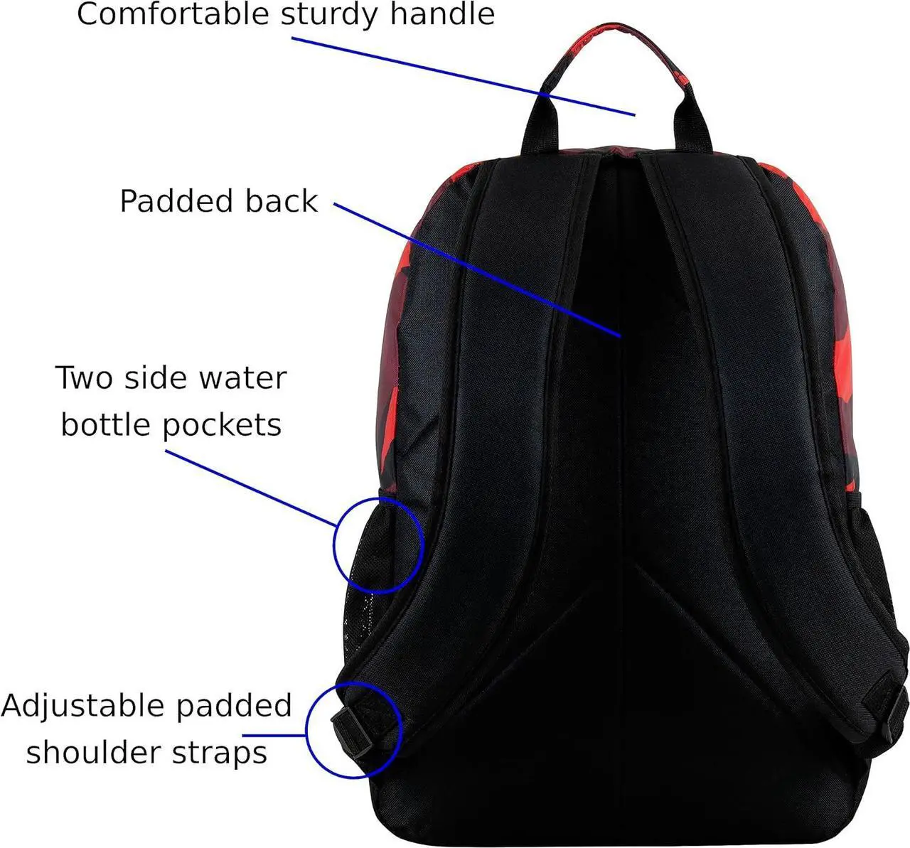 Alt view image 5 of 7 - FUEL Travel Laptop Carry On Backpack Sport Shock Multi Large Compartments for College Bookbag, Hiking, Work, 18.5 x 13 x 7 Inches, Red Camouflage