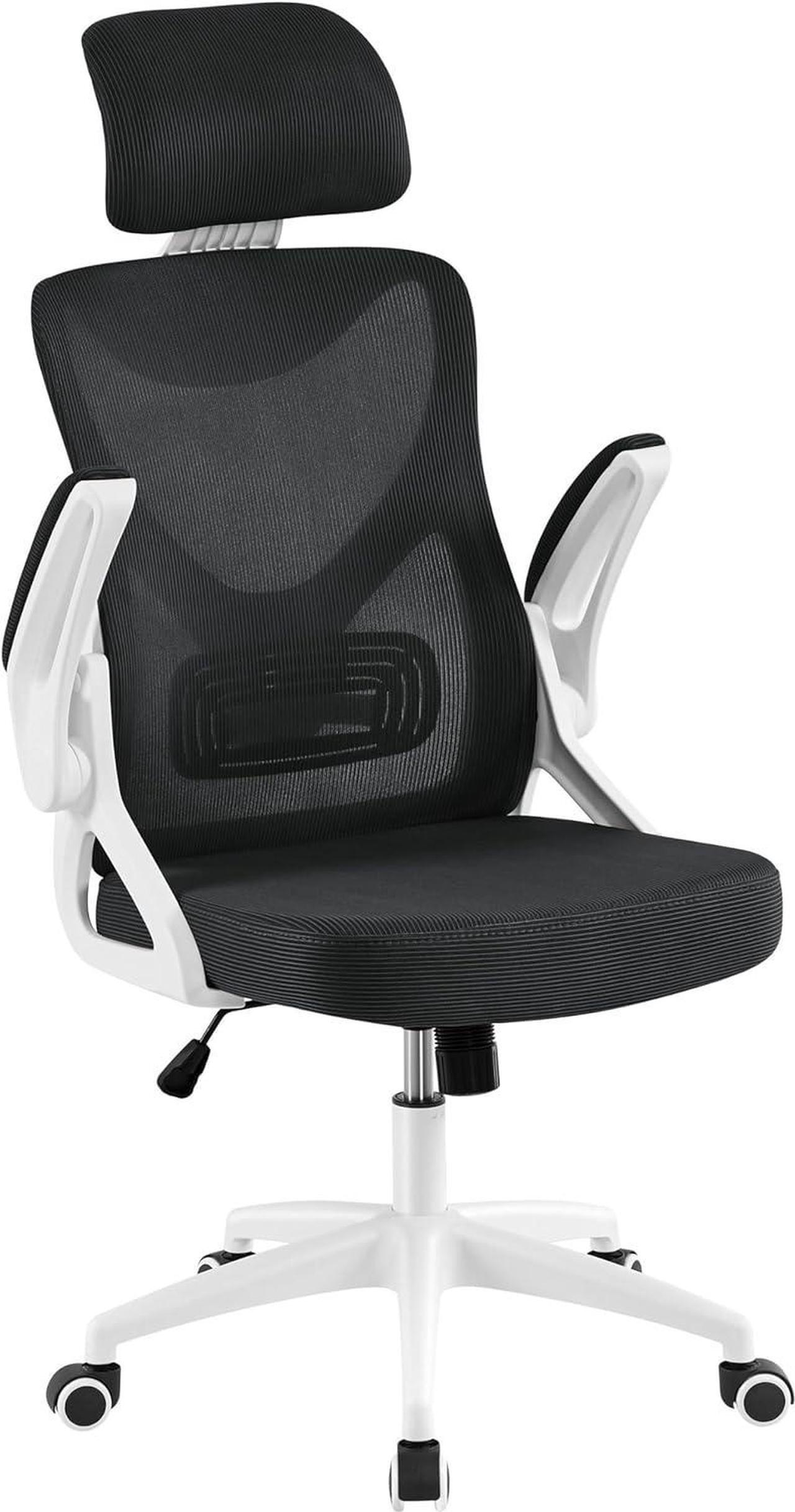 Main image of Yaheetech Ergonomic Mesh Office Chair, High Back Desk Chair with flip-up Armrests, Adjustable Padded Headrest Computer Chair with Lumbar Support for Home Oiffce Game Room, White/Black