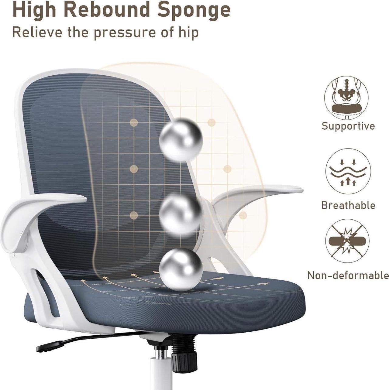 Alt view image 4 of 7 - Home Office Chair Work Desk Chair Comfort Ergonomic Swivel Computer Chair, Breathable Mesh Desk Chair, Lumbar Support Task Chair with Wheels and Flip-up Arms and Adjustable Height
