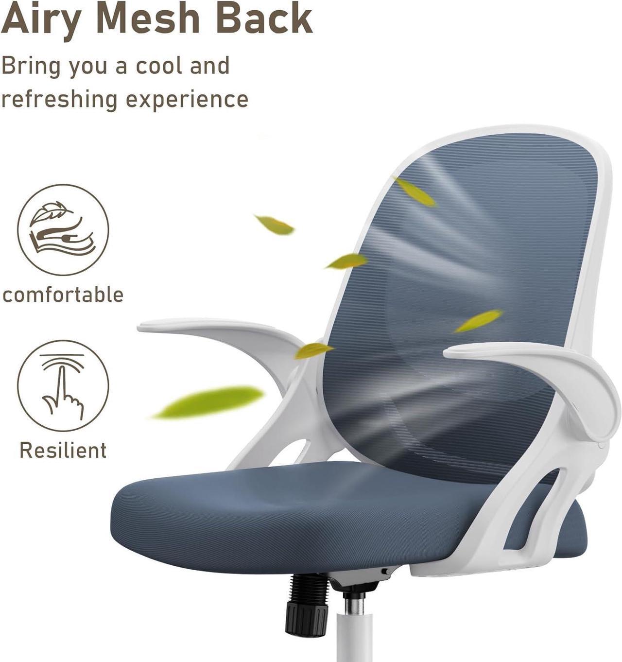 Alt view image 6 of 7 - Home Office Chair Work Desk Chair Comfort Ergonomic Swivel Computer Chair, Breathable Mesh Desk Chair, Lumbar Support Task Chair with Wheels and Flip-up Arms and Adjustable Height