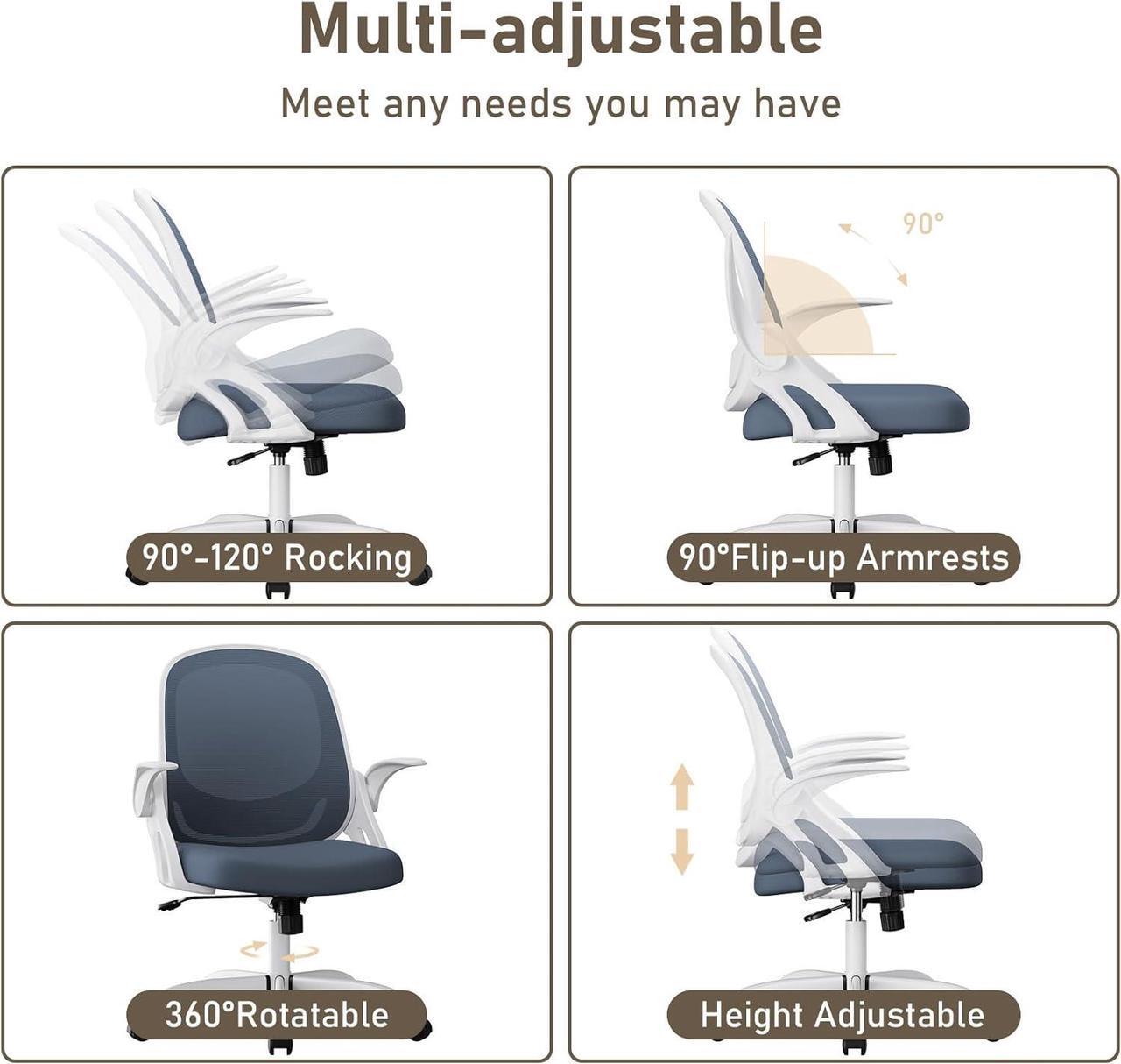 Alt view image 7 of 7 - Home Office Chair Work Desk Chair Comfort Ergonomic Swivel Computer Chair, Breathable Mesh Desk Chair, Lumbar Support Task Chair with Wheels and Flip-up Arms and Adjustable Height
