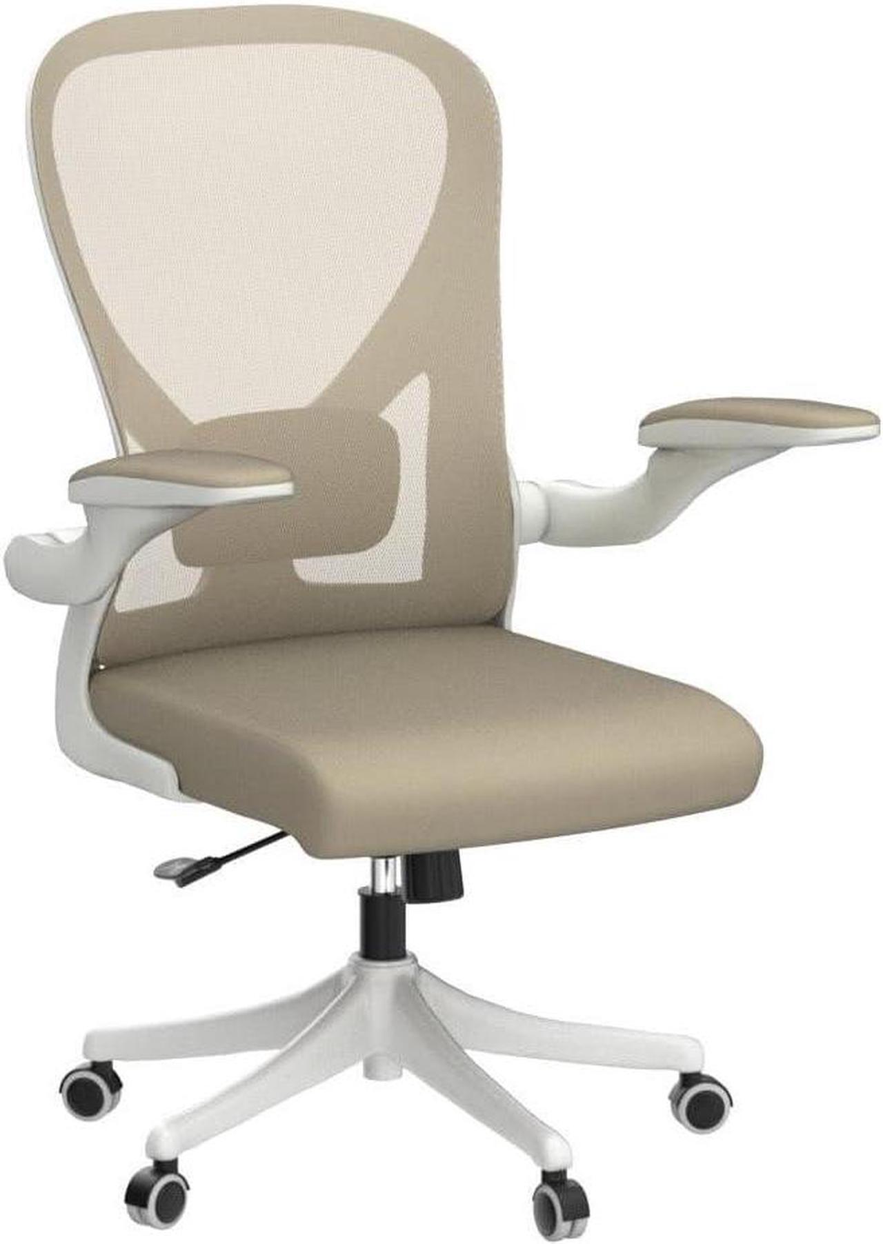 Alt view image 4 of 7 - Office Chair, Ergonomic Desk Chair with Flip-Armrest & Cushion for Lumbar Support, Mid Back Computer Chair with Thickened Cushion, Desk Chair Comfy with Wheels for Study and Work, Khaki