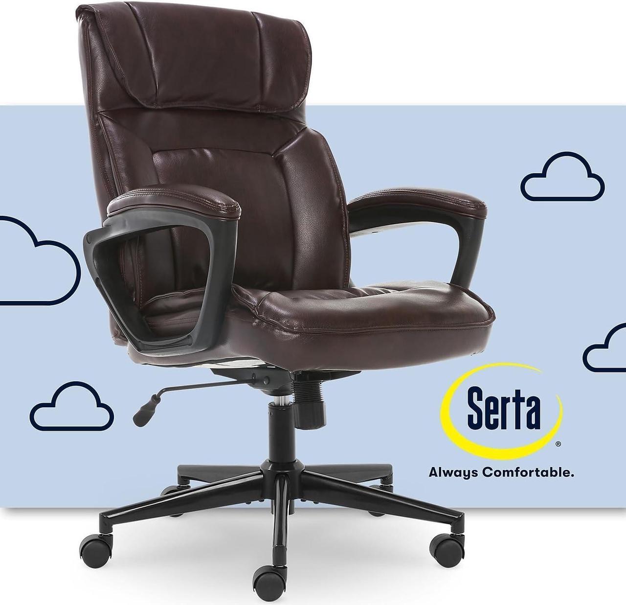 Alt view image 4 of 7 - Serta Hannah Executive Microfiber Office Chair with Headrest Pillow, Adjustable Ergonomic with Lumbar Support, Soft Fabric, Faux Leather, Brown