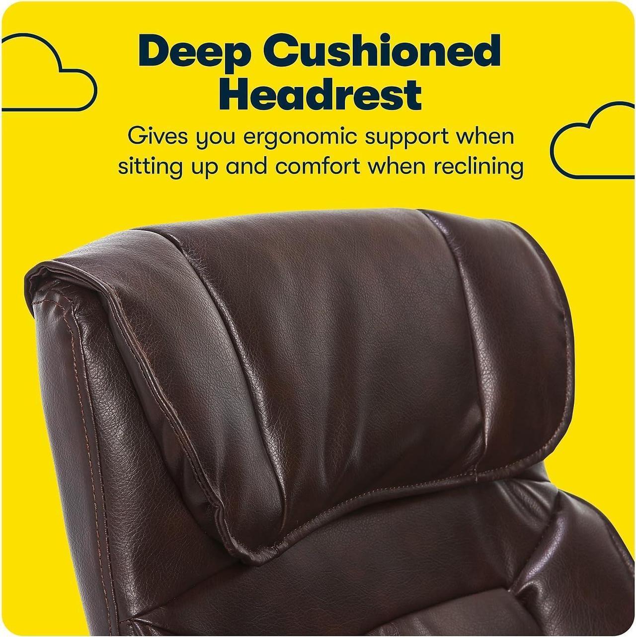Alt view image 6 of 7 - Serta Hannah Executive Microfiber Office Chair with Headrest Pillow, Adjustable Ergonomic with Lumbar Support, Soft Fabric, Faux Leather, Brown
