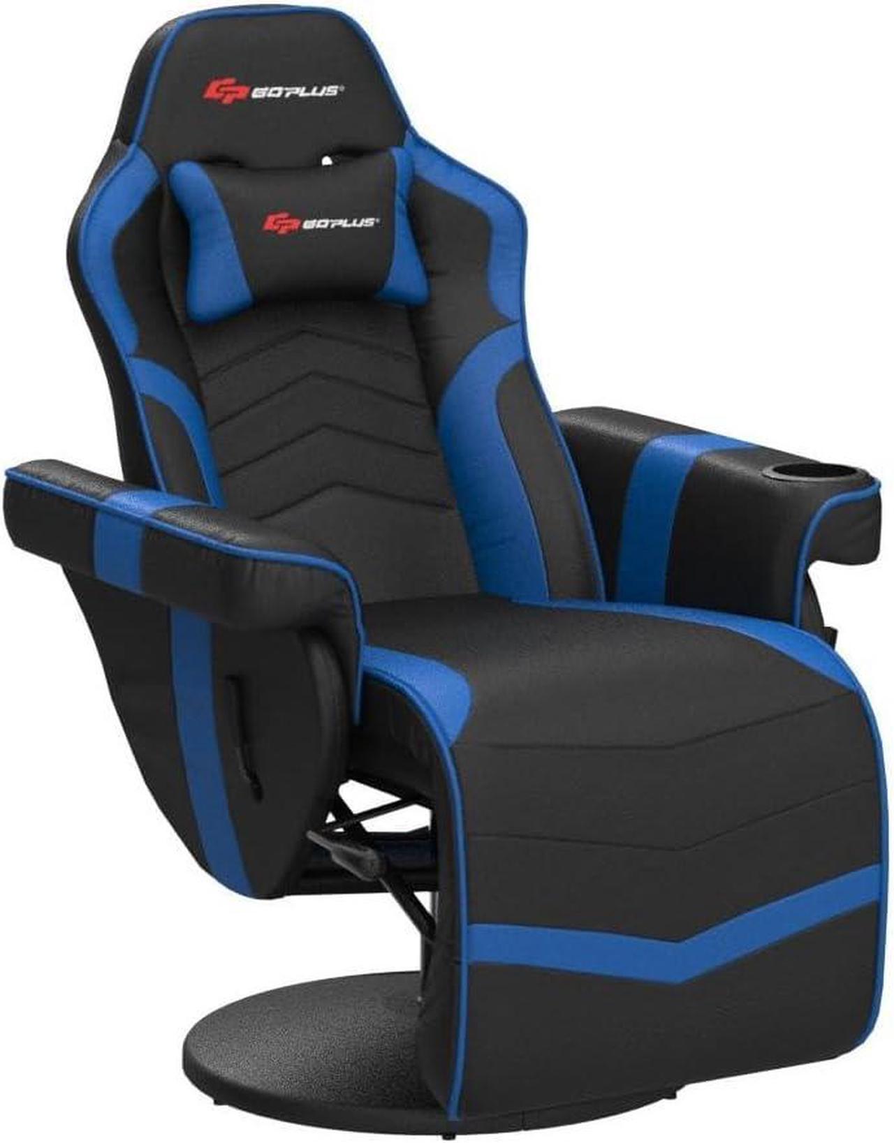 Alt view image 5 of 7 - POWERSTONE Gaming Recliner Massage Gaming Chair with Footrest Ergonomic PU Leather Single Sofa with Cup Holder Headrest and Side Pouch, Adjustable Living Room Chair Seating, Navy Blue