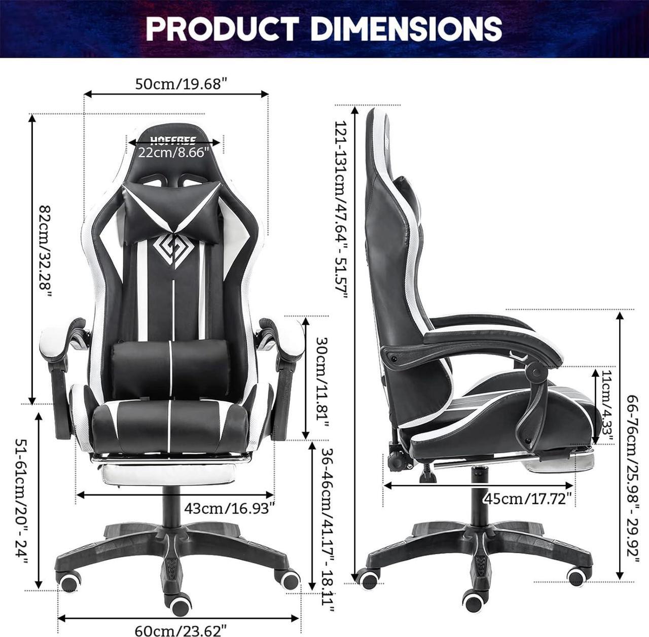 Alt view image 3 of 7 - RGB Gaming Chair with LED Lights and Massage Ergonomic Computer Chair High Back Video Game Chair with Footrest and Adjustable Lumbar Support Linkage Armrest White and Black