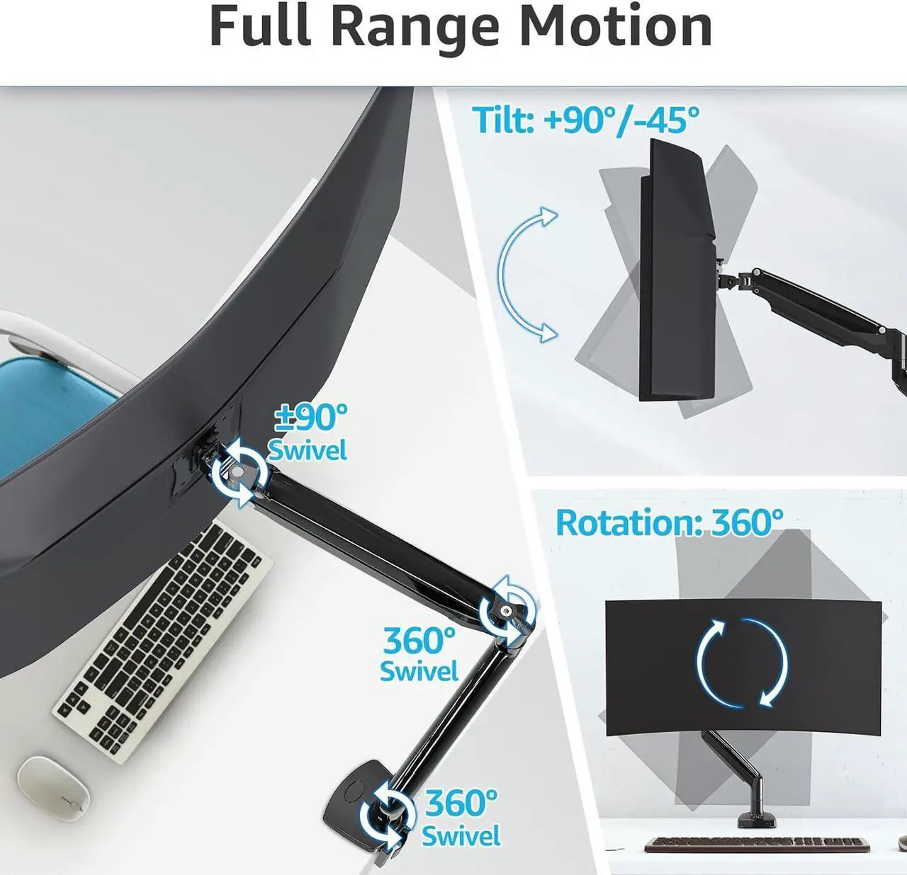 Alt view image 6 of 7 - MOUNTUP Ultrawide Single Monitor Arm for Max 35 Inch Screen, Heavy Duty Monitor Desk Mount Support 6.6-30.9lbs, Gas Spring Computer Monitor Stand for Desk, VESA Monitor Mount with Clamp & Grommet Base