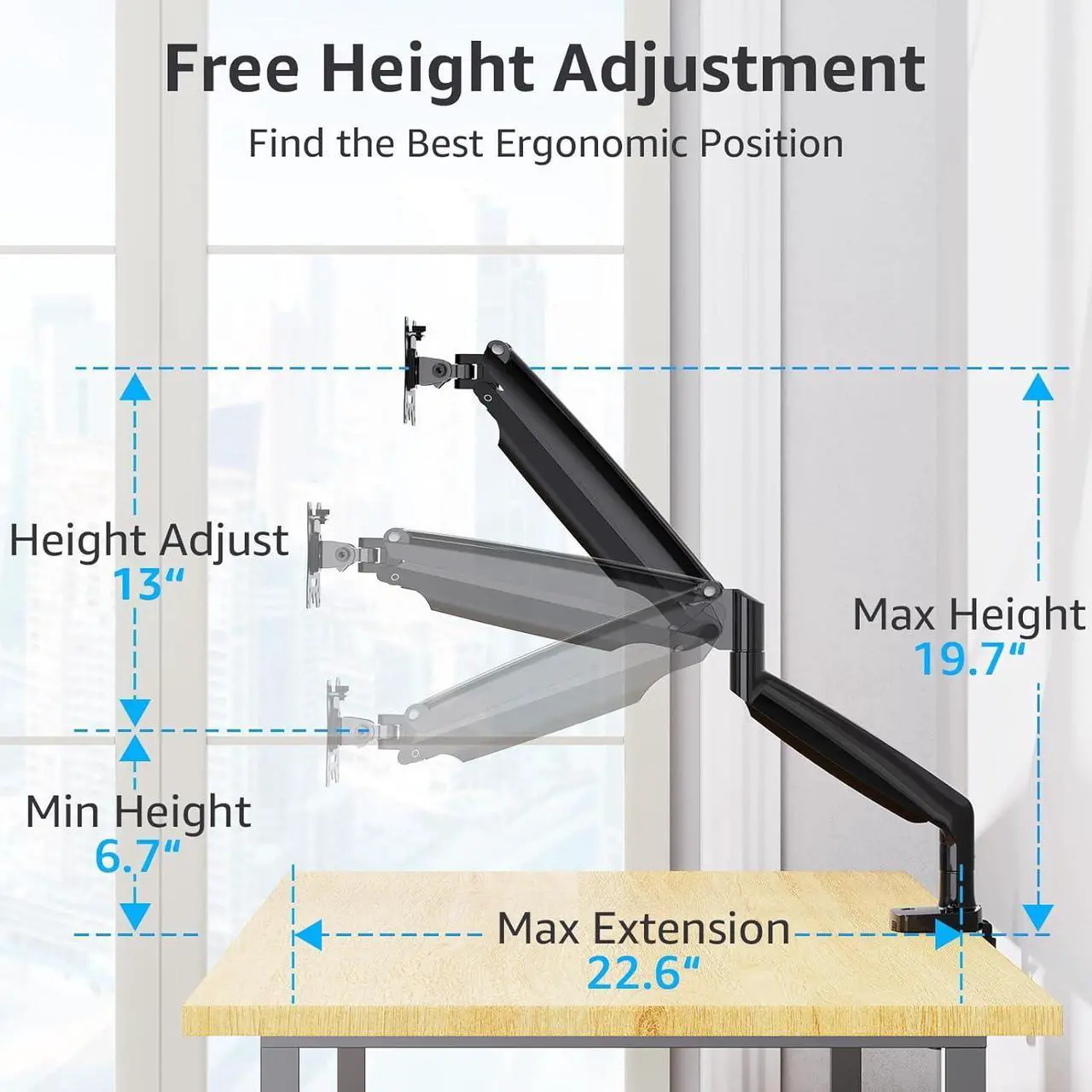Alt view image 7 of 7 - MOUNTUP Ultrawide Single Monitor Arm for Max 35 Inch Screen, Heavy Duty Monitor Desk Mount Support 6.6-30.9lbs, Gas Spring Computer Monitor Stand for Desk, VESA Monitor Mount with Clamp & Grommet Base