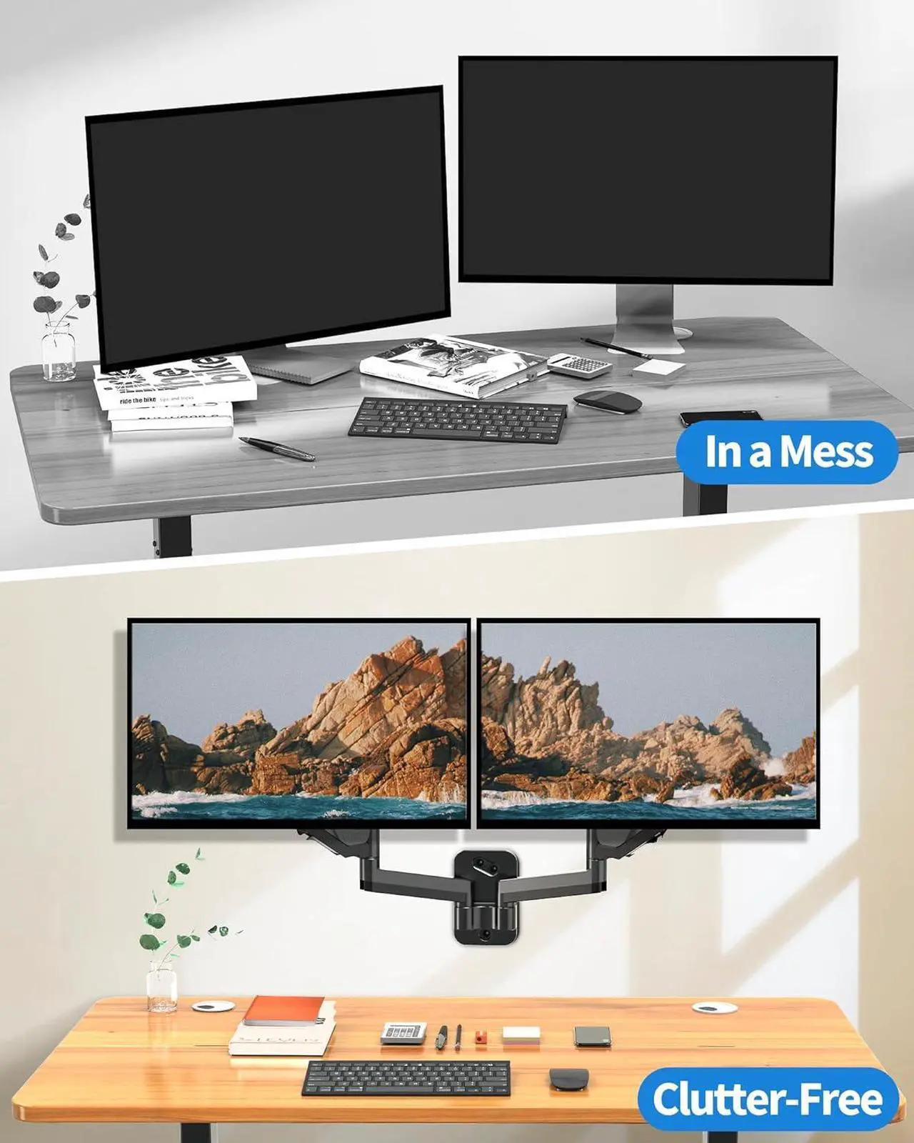 Alt view image 5 of 7 - MOUNTUP Dual Monitor Wall Mount for 2 Max 32 Inch Computer Screen, Fully Adjustable Gas Spring Double Monitor Arm, Wall Mounted Monitor Holder Support 2.2-17.6lbs Display, VESA Bracket 75x75, 100x100