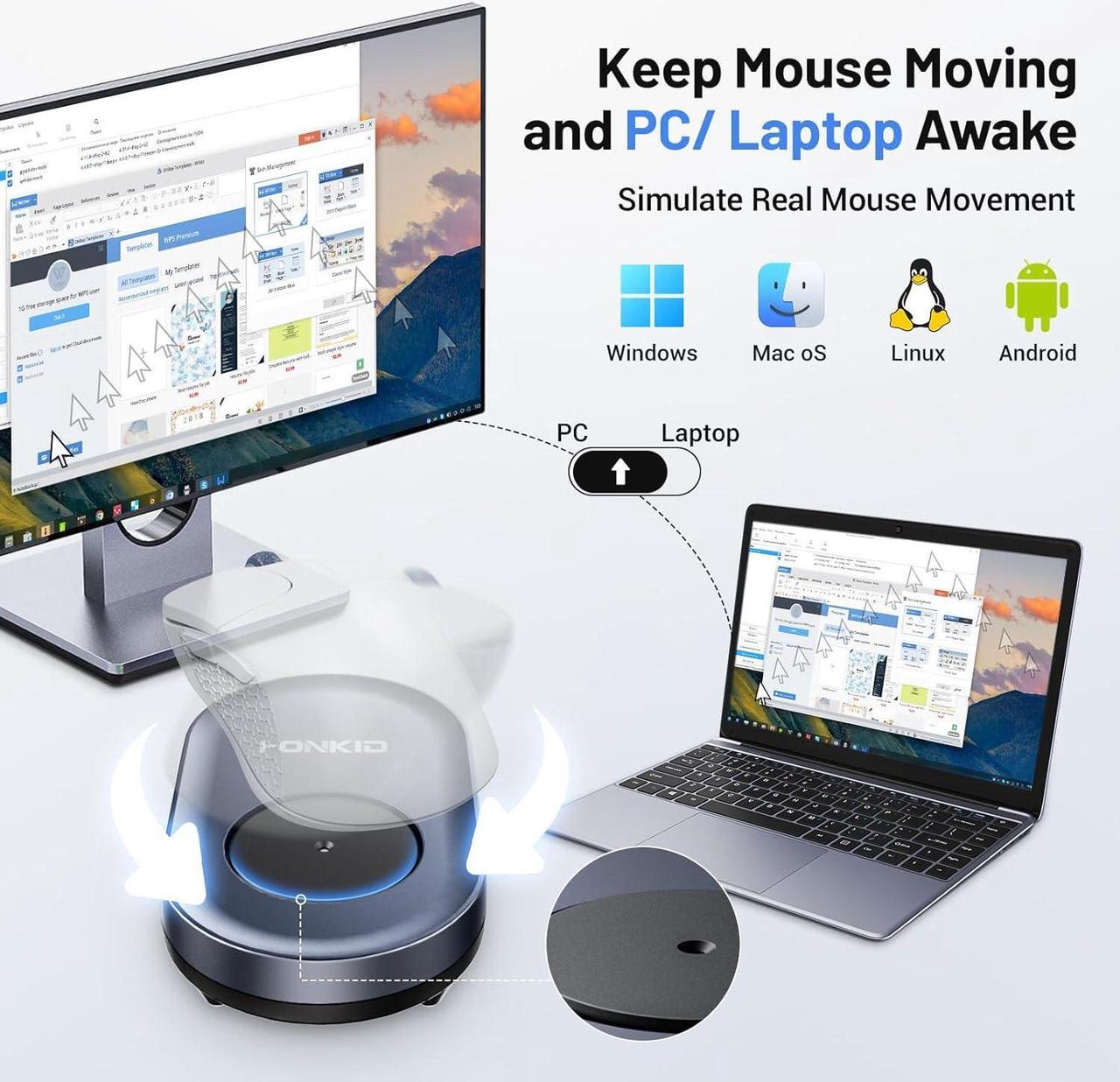 Alt view image 5 of 7 - HONKID Undetectable Mouse Mover Jiggler with ON/Off Switch and USB Port Drive-Free,Simulate Physical Automatically Mouse Movement,Prevent Computer Laptop Inactive/Lockdown