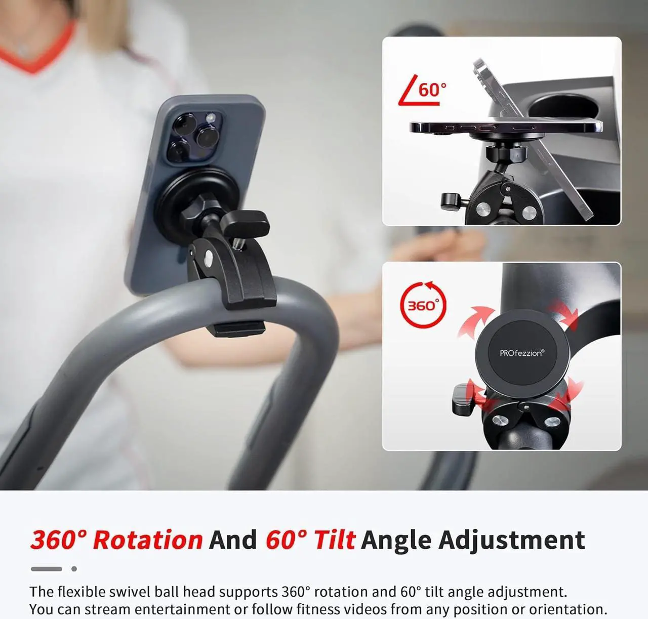 Alt view image 3 of 7 - Phone Holder Mount Magnetic Accessories: Fitness Equipment Gym Motorcycle Handlebar, Exercise Bike, Treadmill, Stroller, Cart, for Magsafe iPhone 16 15 14 13 12 Plus Pro Max & All Phone Stand Clamp