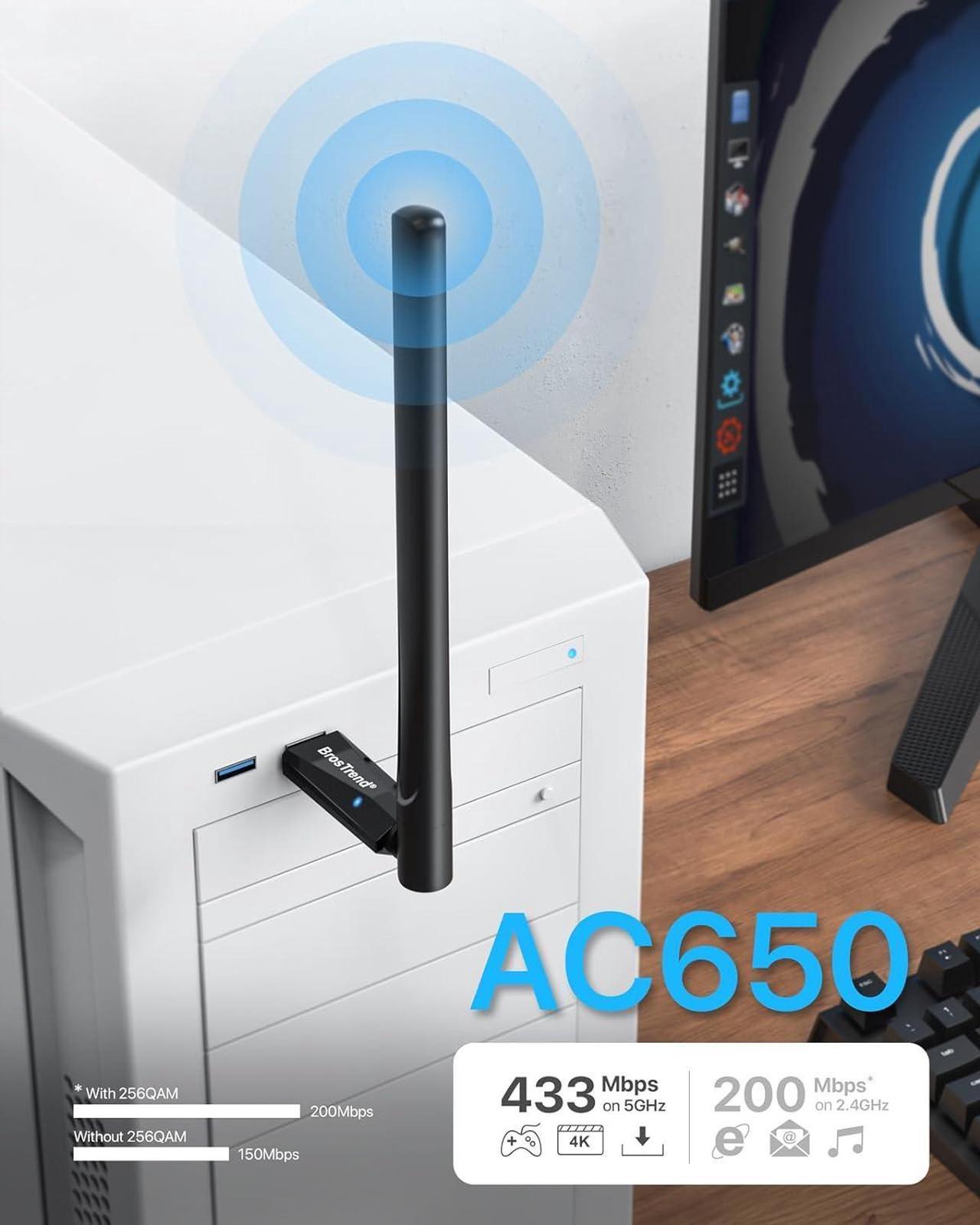 Alt view image 4 of 7 - BrosTrend 650Mbps Linux Compatible WiFi Adapter Supports Kali Linux, Ubuntu, Mint, Debian, Kubuntu, Zorin, PureOS, Raspberry Pi 2+, Windows, Dual Band USB Wireless Adapter w/ Long Range WiFi Antenna