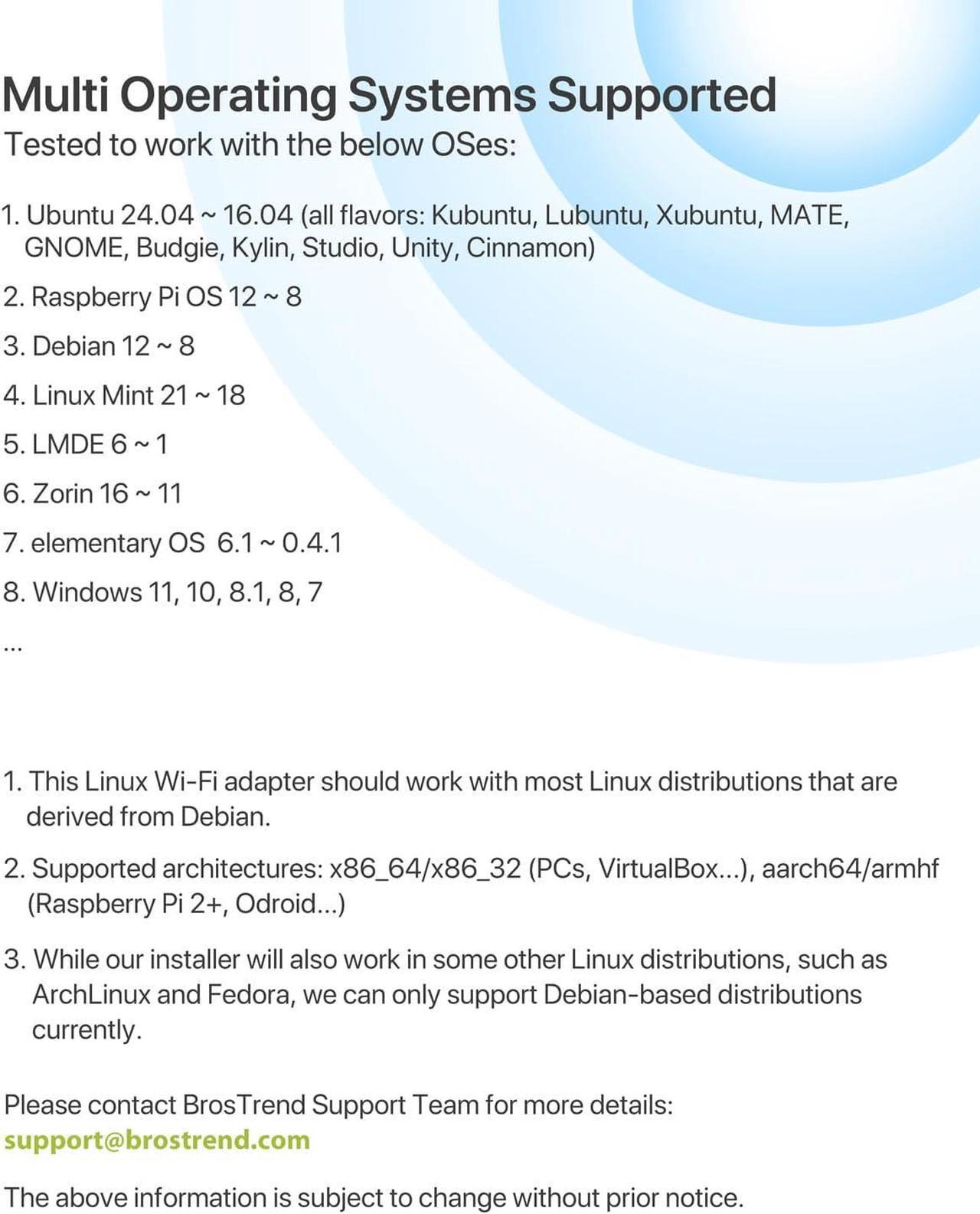 Alt view image 7 of 7 - BrosTrend 650Mbps Linux Compatible WiFi Adapter Supports Kali Linux, Ubuntu, Mint, Debian, Kubuntu, Zorin, PureOS, Raspberry Pi 2+, Windows, Dual Band USB Wireless Adapter w/ Long Range WiFi Antenna