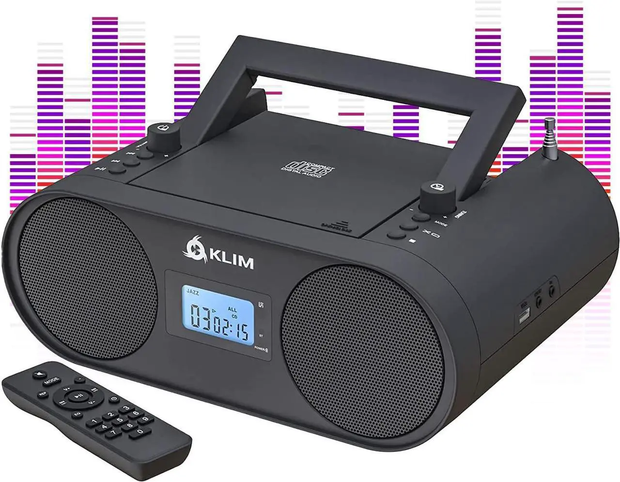 Main image of Boombox B4 CD Player Portable Audio System - NEW - AM/FM Radio with CD Player MP3 Bluetooth AUX USB - Wired & Wireless Mode Rechargeable Battery - Remote Control Autosleep Digital EQ