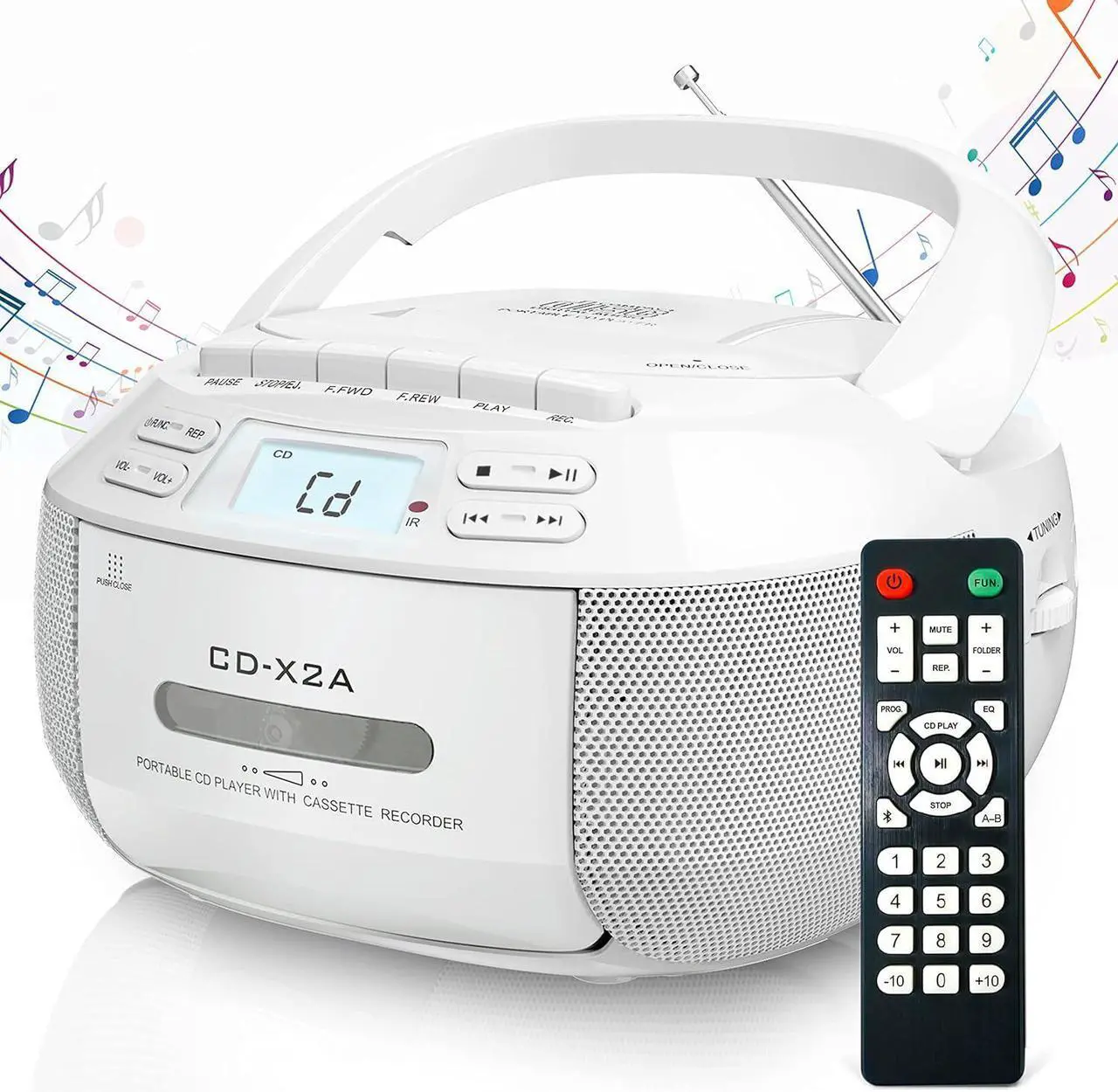 Main image of Greadio CD Player Boombox Cassette Player Combo with Bluetooth,AM/FM Radio,Stereo Sound with Remote Control,AUX/USB Drive,Tape Recording,AC/DC Powered,Headphone Jack,LCD Display for Home,Kids,Gift
