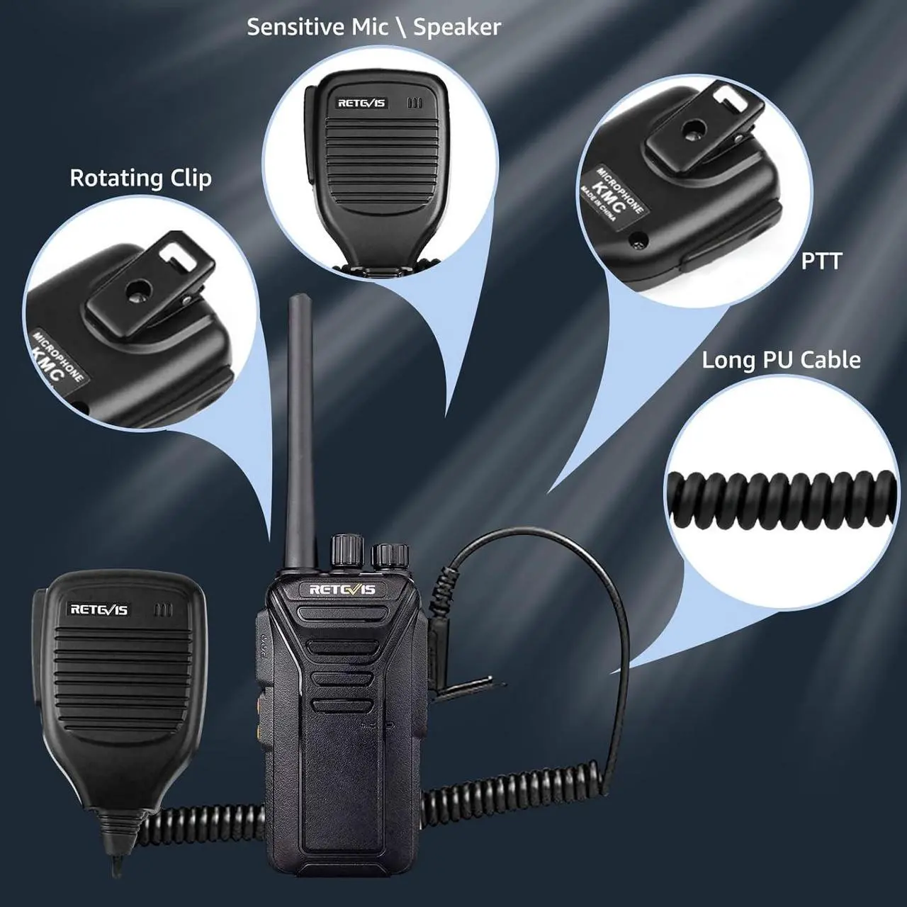 Alt view image 4 of 7 - Retevis RT27 Walkie Talkies,Two Way Radio with Shoulder Speaker Mic,2 Way Radios Long Range,USB Charging Base,Local Alarm,Walkie Talkie for Adults Construction Site School Security(5 Pack)