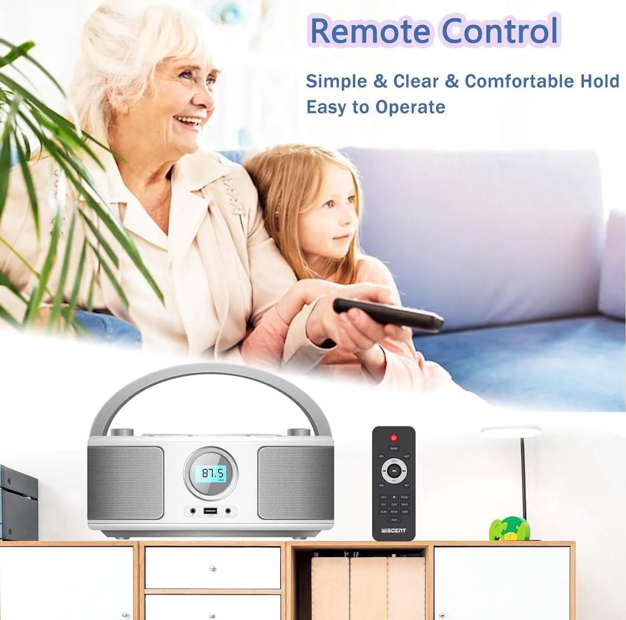 Alt view image 2 of 7 - CD Radio Portable CD Player Boombox with Bluetooth,FM Radio,Remote Control,USB Input and 3.5mm AUX Headphone Jack,CD-R/CD-RW/MP3/WMA Playback,AC/Battery Powered(WTB-791)