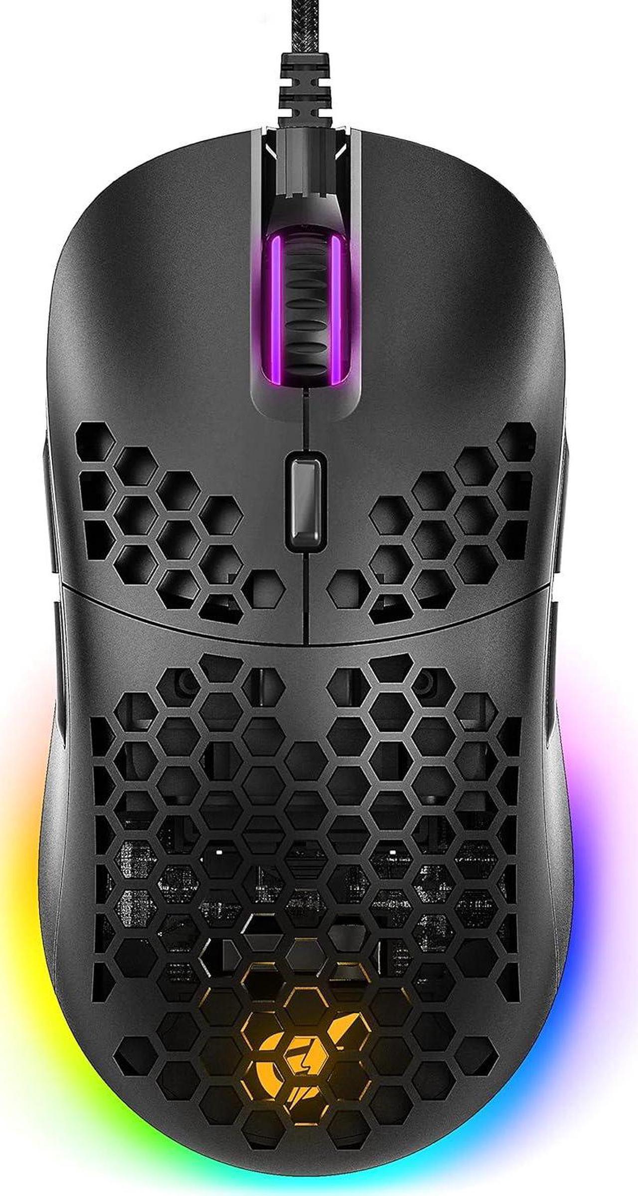 GUNMJO Gram DIY Honeycomb Shell Wired RGB Gaming Mouse, PC Gaming Mouse with 9 Buttons and Up to 10,000 DPI, Computer Mice for PC Gaming, Black Color