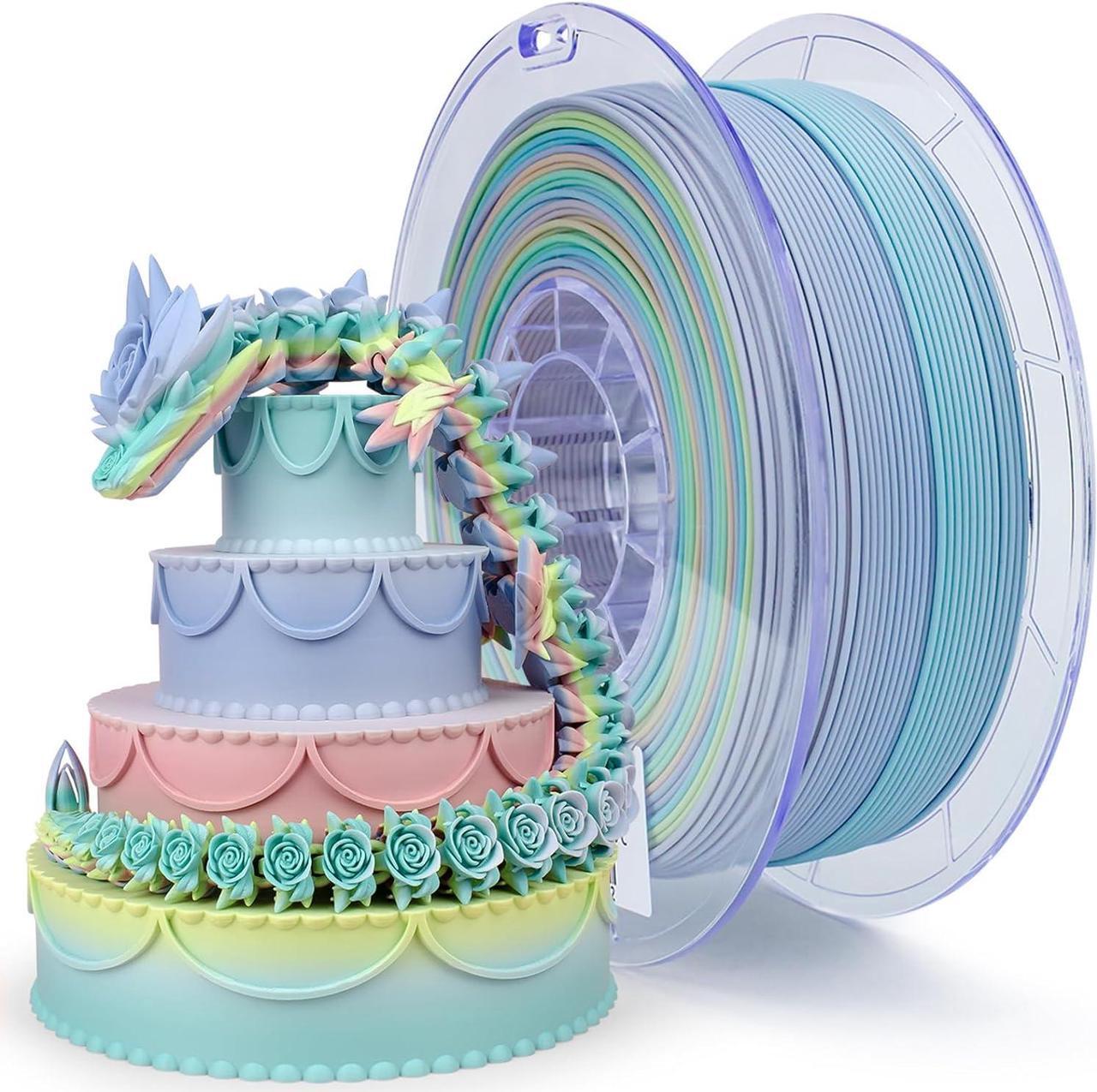 Main image of ZIRO 3D Printer Filament, Matte PLA Filament 1.75mm, Multicolor Soft Colors Rainbow PLA,1KG/2.2lb 3D Printing Material No-Shine, Macaron