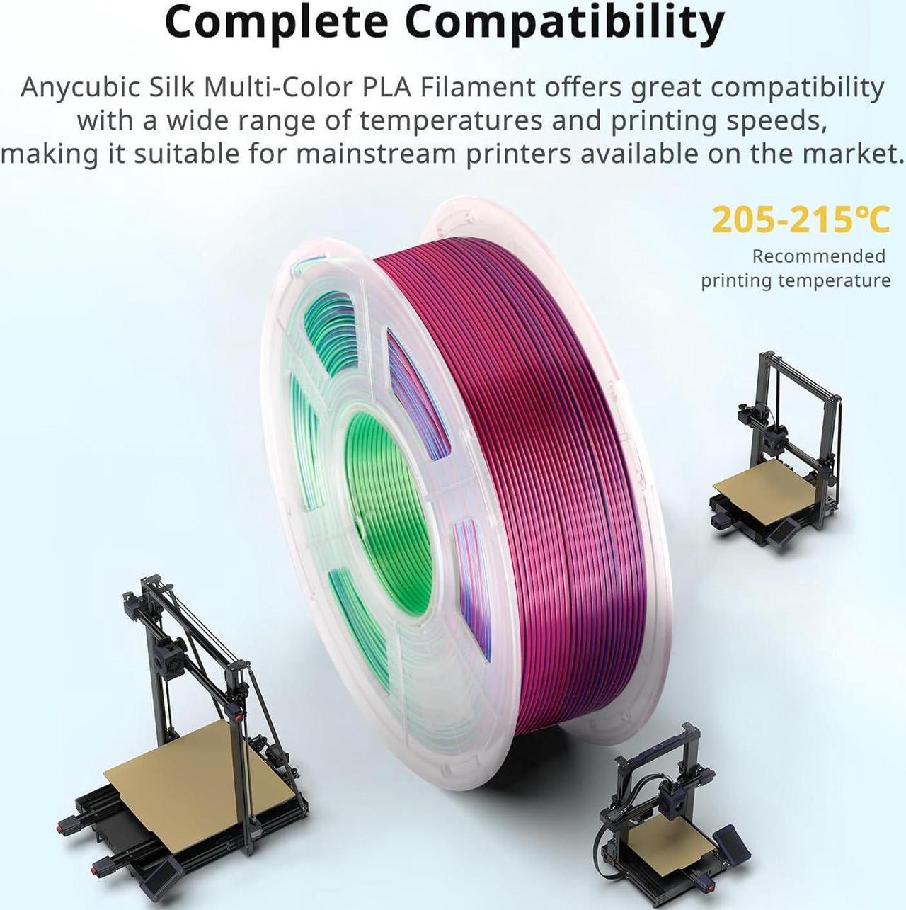 Alt view image 4 of 7 - ANYCUBIC Silk Tri Color Pla Filament, 3-in-1 Chrome Coextrusion Color Change 3D Printer Filament 1.75mm Dimensional Accuracy +/- 0.02mm, Silk Texture, 1KG Spool (2.2 lbs), Blue Green Purple