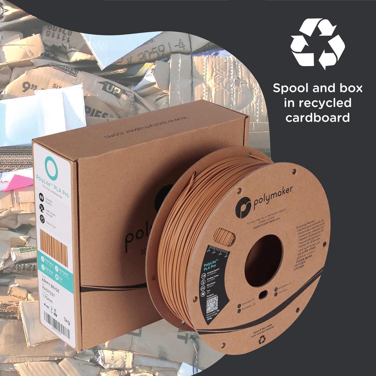 Alt view image 6 of 6 - Polymaker PLA PRO Filament 1.75mm Army Beige, Powerful PLA 3D Printer Filament 1kg - PolyLite 1.75 PLA Filament PRO Tough & High Rigidity 3D Printing Filament Army Beige