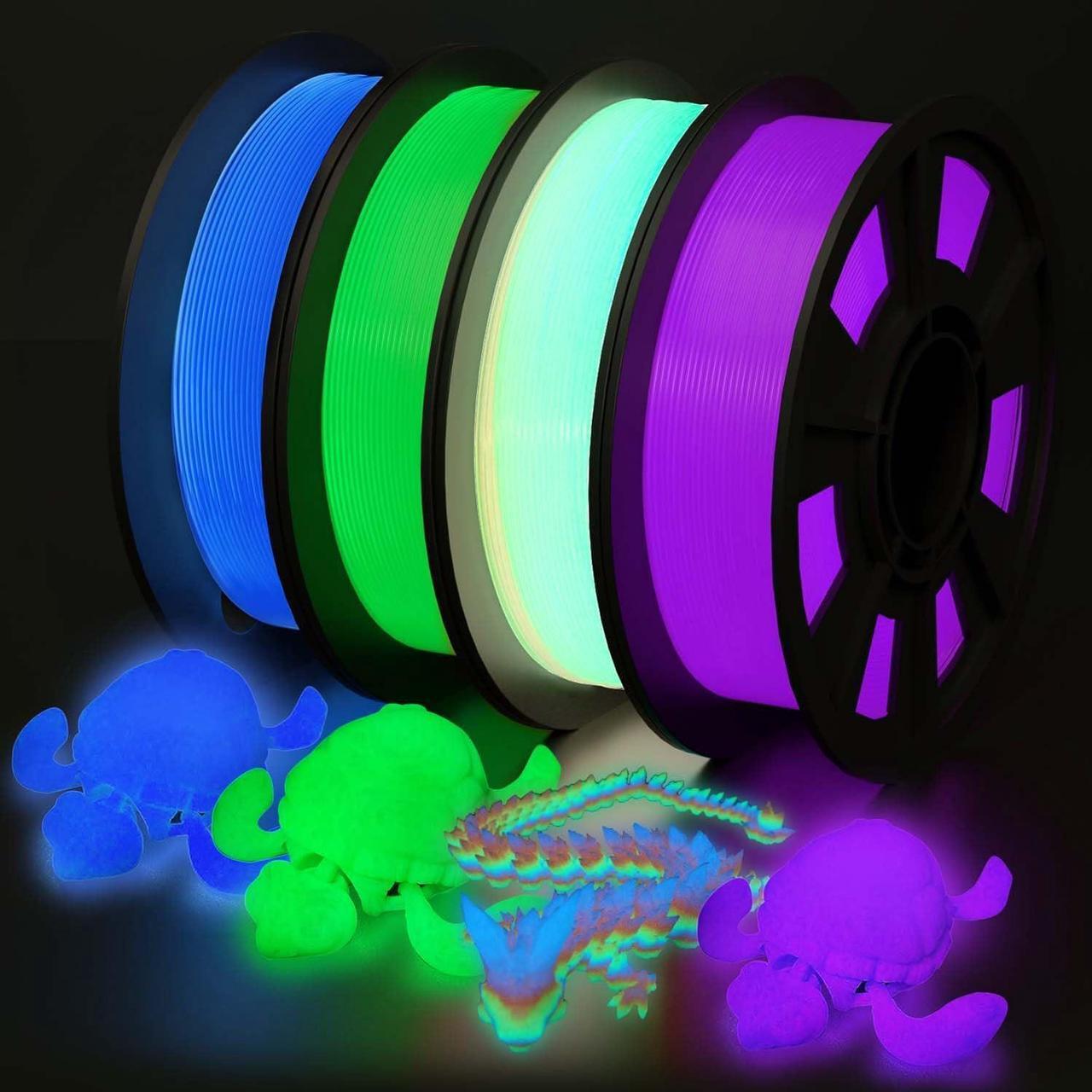 Main image of YOUSU 3D Printer Filament Bundle, Glow in The Dark Filament Multicolor, Green, Blue, Purple and Rainbow, PLA Filament 1.75 mm, Dimensional Accuracy +/- 0.03 mm, 250g X 4 Pack
