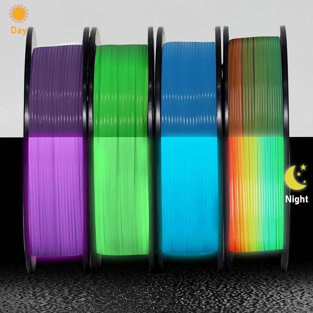 Alt view image 3 of 6 - YOUSU 3D Printer Filament Bundle, Glow in The Dark Filament Multicolor, Green, Blue, Purple and Rainbow, PLA Filament 1.75 mm, Dimensional Accuracy +/- 0.03 mm, 250g X 4 Pack