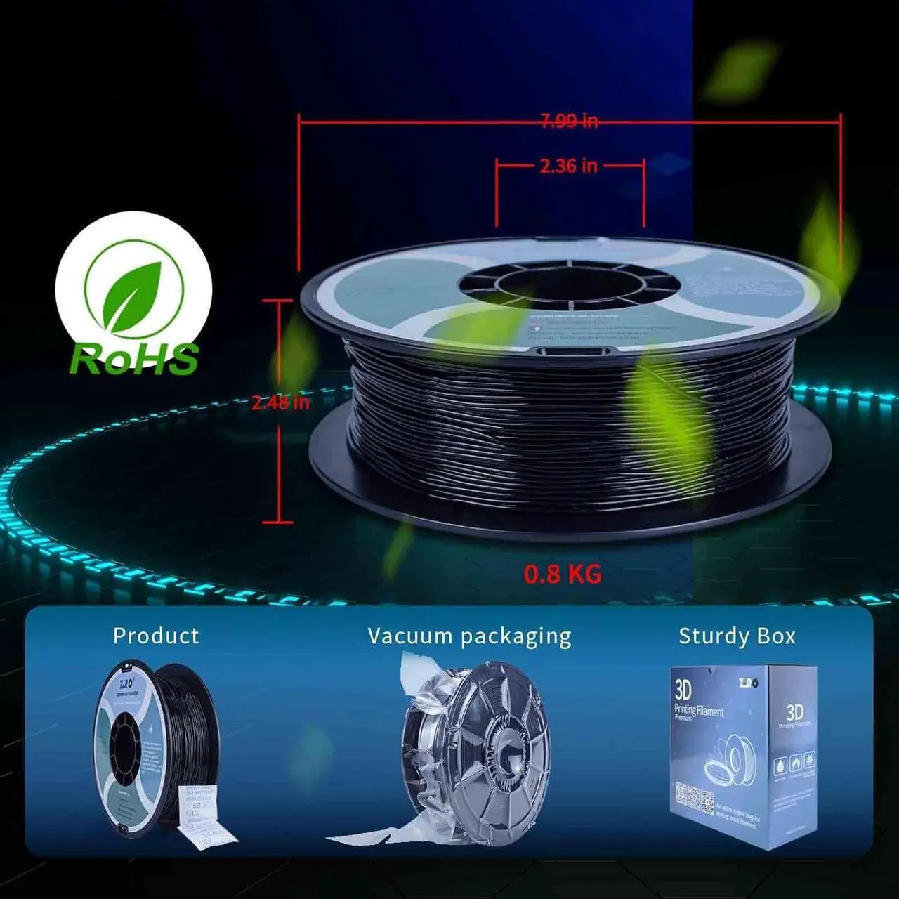 Alt view image 4 of 6 - ZIRO TPU Filament 1.75mm 3D Printer Filament, Shore 95A Hardness TPU, Flexible Soft Material, 0.8KG/1.8lbs Spool, Fit Most FDM 3D Printers, Black
