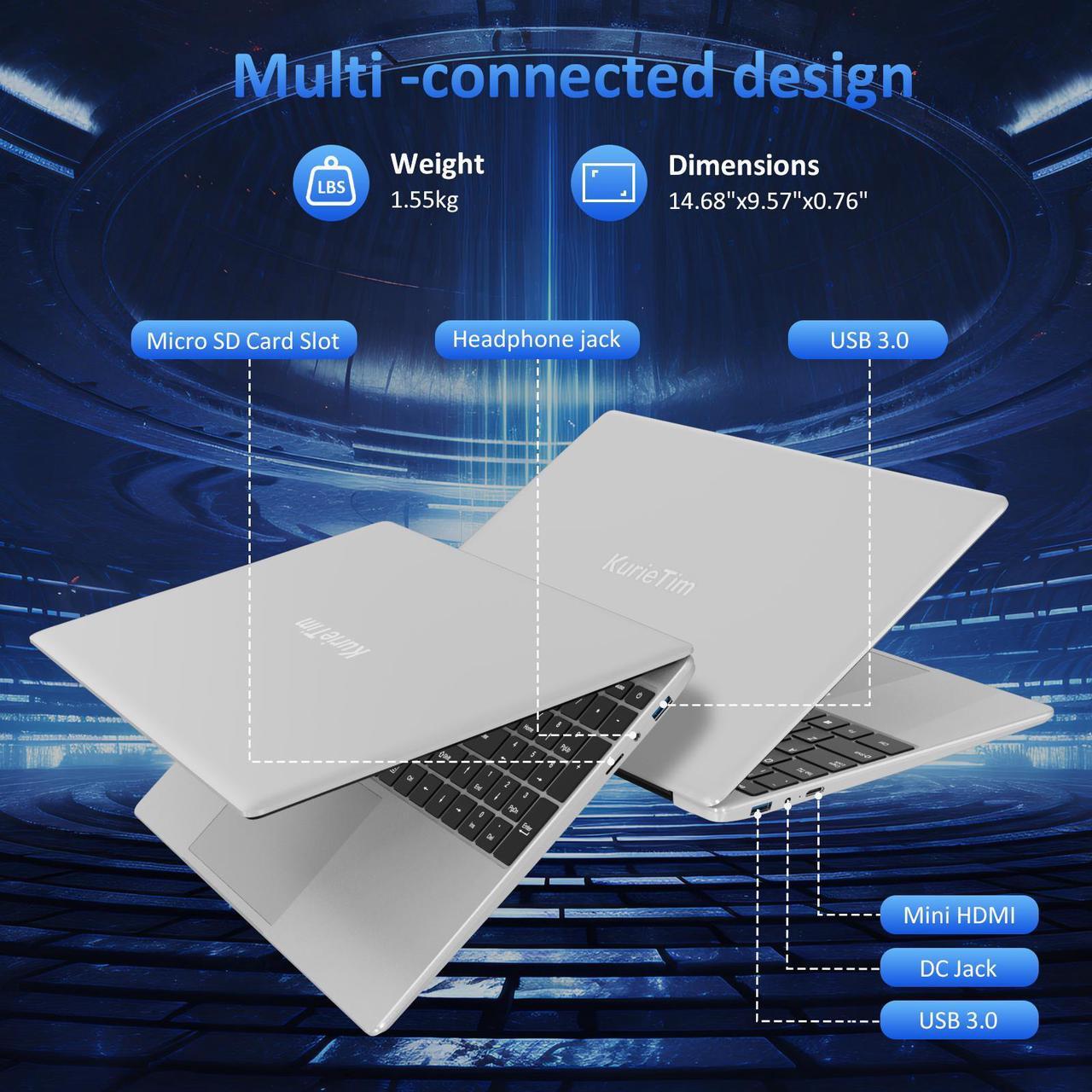 Alt view image 3 of 7 - KurieTim Laptop Computer | 15.6" FHD Screen | Intel N95 CPU | 32GB DDR4 RAM 512GB SSD | Windows 11 Pro Notebook Computers | Backlight Keyboard | Fingerprint Reader | Mini HDMI | Wi-Fi | USB3.0x2