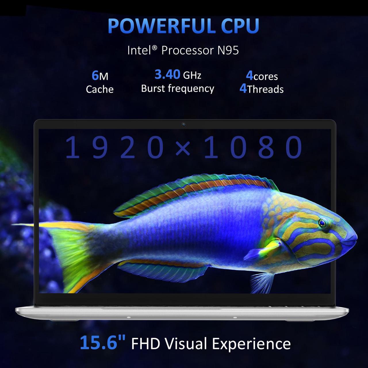 Alt view image 4 of 7 - KurieTim Laptop Computer | 15.6" FHD Screen | Intel N95 CPU | 32GB DDR4 RAM 512GB SSD | Windows 11 Pro Notebook Computers | Backlight Keyboard | Fingerprint Reader | Mini HDMI | Wi-Fi | USB3.0x2
