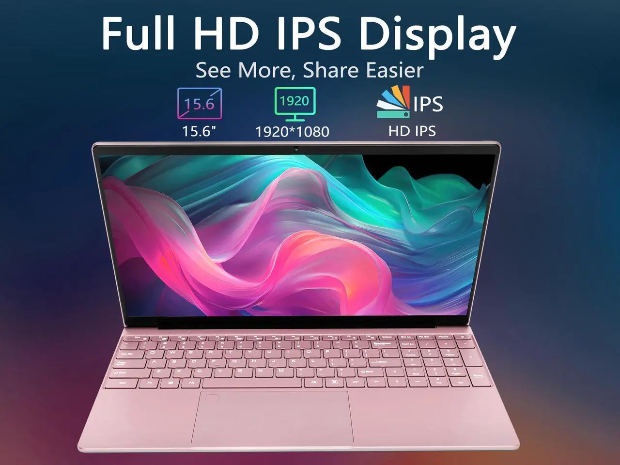 Alt view image 5 of 7 - KurieTim 15.6" Laptop, Windows 11 Laptop Computer,16GB DDR4 512GB SSD, Quad-Core N95 Processor(Up to 3.4GHz), 180°Open Angle, Support WiFi, USB3.0x2, Rose Gold