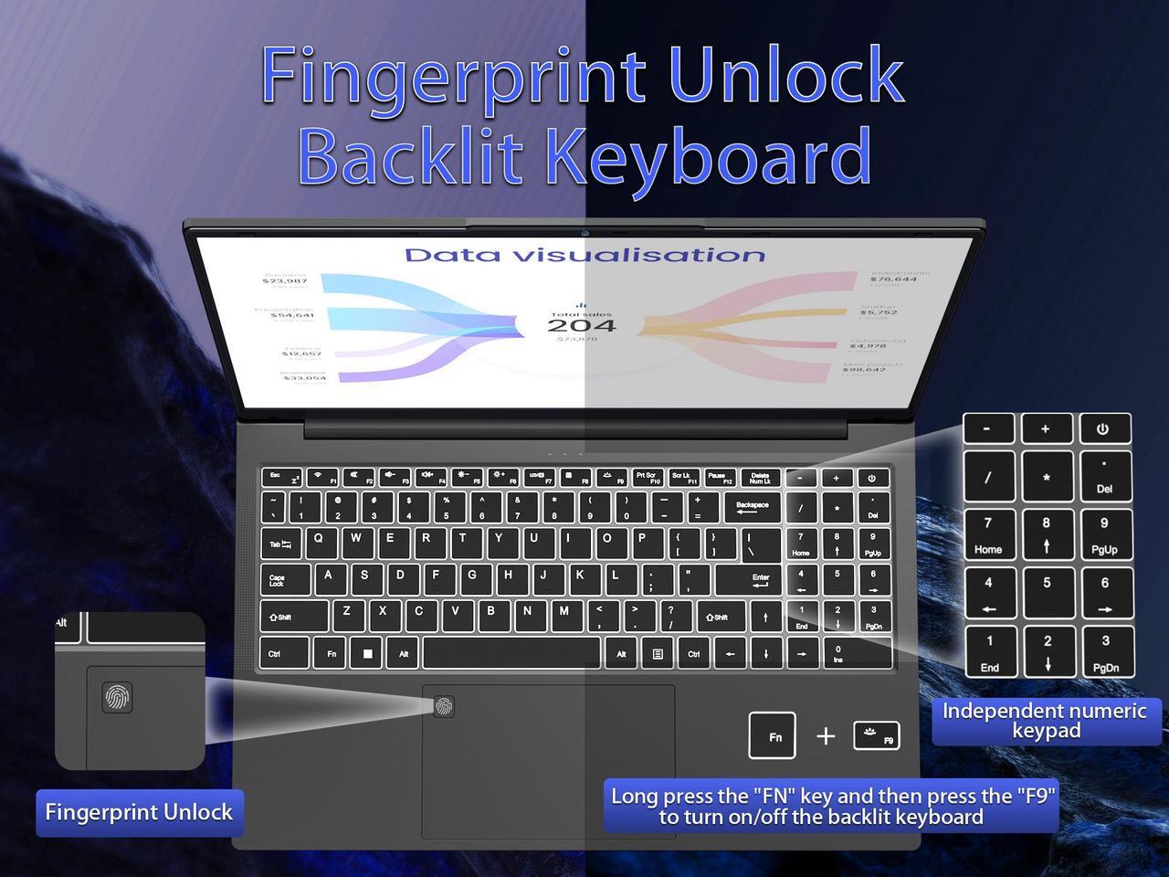 Alt view image 4 of 7 - KurieTim Gaming Laptop AMD Ryzen 7 5825U(2.0-4.5GHz), 15.6" FHD Display, 16GB DDR4 RAM 512GB SSD Laptop Computer with Backlit KB, Fingerprint Unlock, Webcam Switch