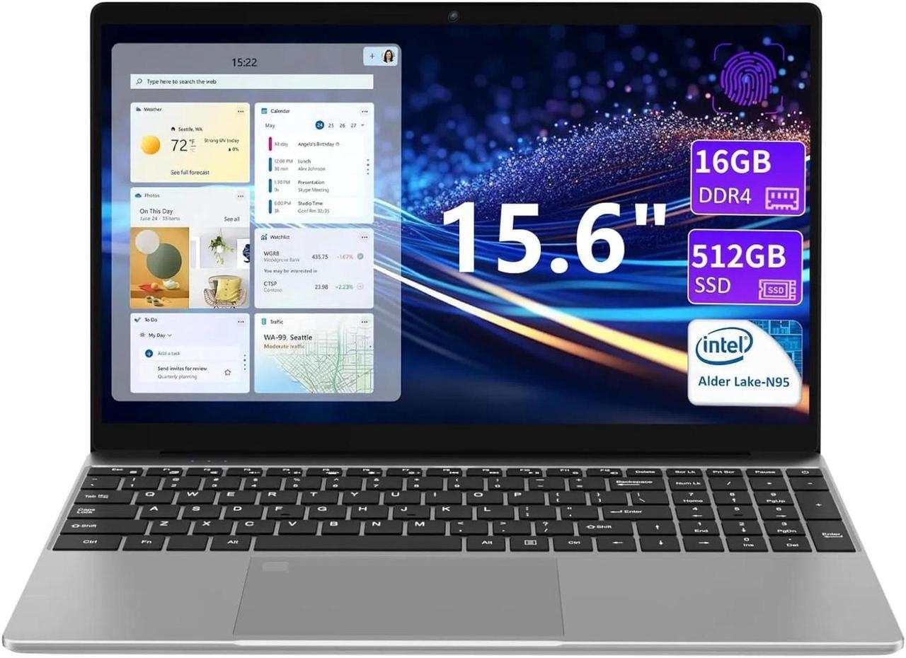Main image of KurieTim Laptop Computer, 16GB DDR4 RAM, 512GB SSD, Intel N95 CPU(up to 3.4 GHz), Work Laptop 15.6" FHD IPS Screen, Windows 11 Pro Notebooks, Mini HDMI, USB3.0x2, Backlit Keyboard
