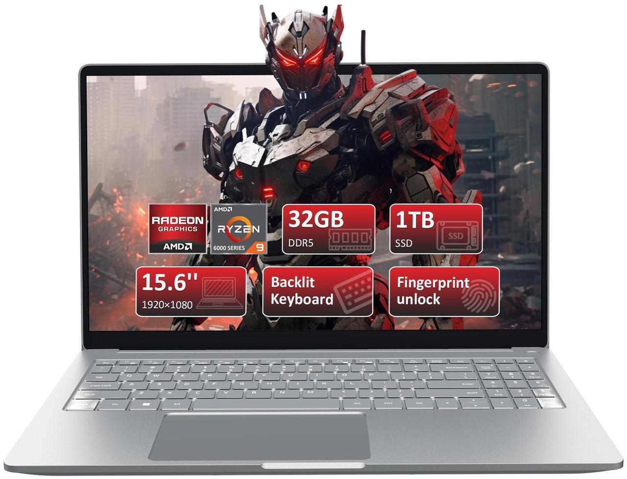 Main image of KurieTim Gaming Laptop, 15.6" IPS FHD - AMD Ryzen 9 6900HX(8C/16T, Up to 4.9GHz) - 32GB DDR5 RAM, 1TB SSD Laptop Computer with Privacy Camera Switch, USB-C, Dual-Fan Cooling, Backlit KB, Win 11 Pro