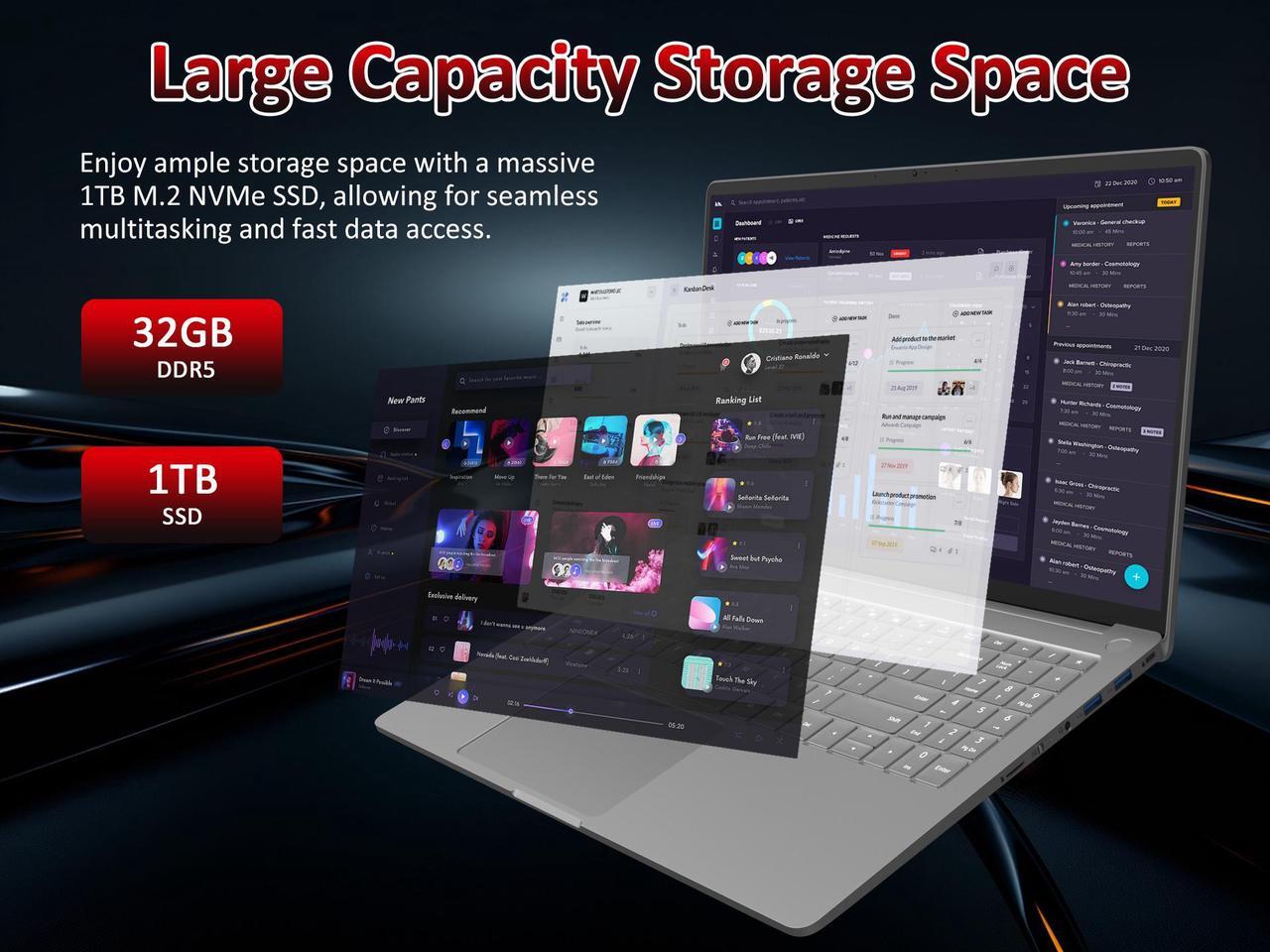 Alt view image 6 of 7 - KurieTim Gaming Laptop, 15.6" IPS FHD - AMD Ryzen 9 6900HX(8C/16T, Up to 4.9GHz) - 32GB DDR5 RAM, 1TB SSD Laptop Computer with Privacy Camera Switch, USB-C, Dual-Fan Cooling, Backlit KB, Win 11 Pro