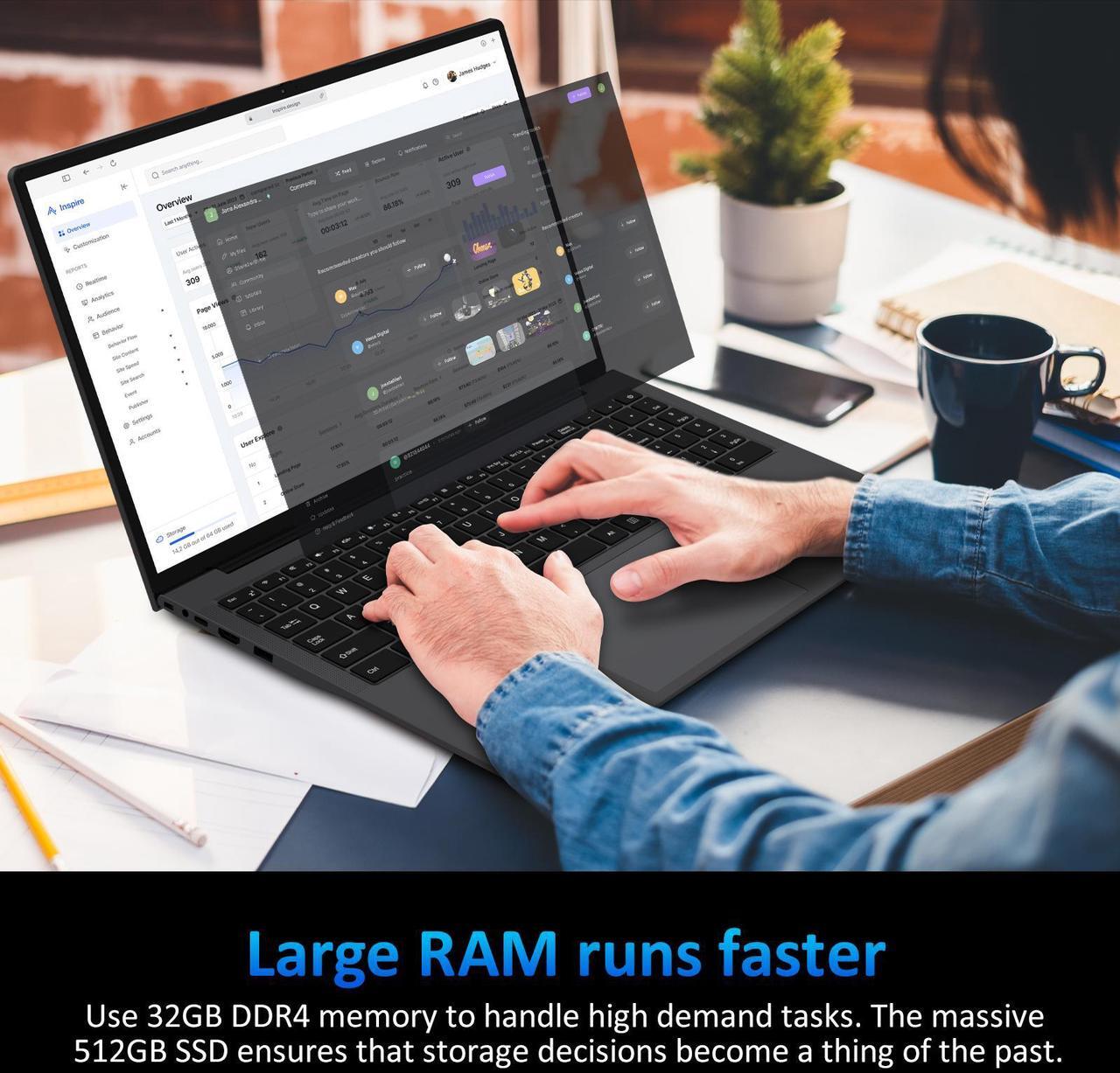Alt view image 5 of 6 - KurieTim Business and Student Laptop, 16" IPS 1920*1200 Display Screen, AMD Ryzen 3250U(2C/4T, Up to 3.5GHz) , 16GB RAM, 1TB SSD, Windows 11 Pro Laptop Computer, Fingerprint Unlock, Backlit Keyboard