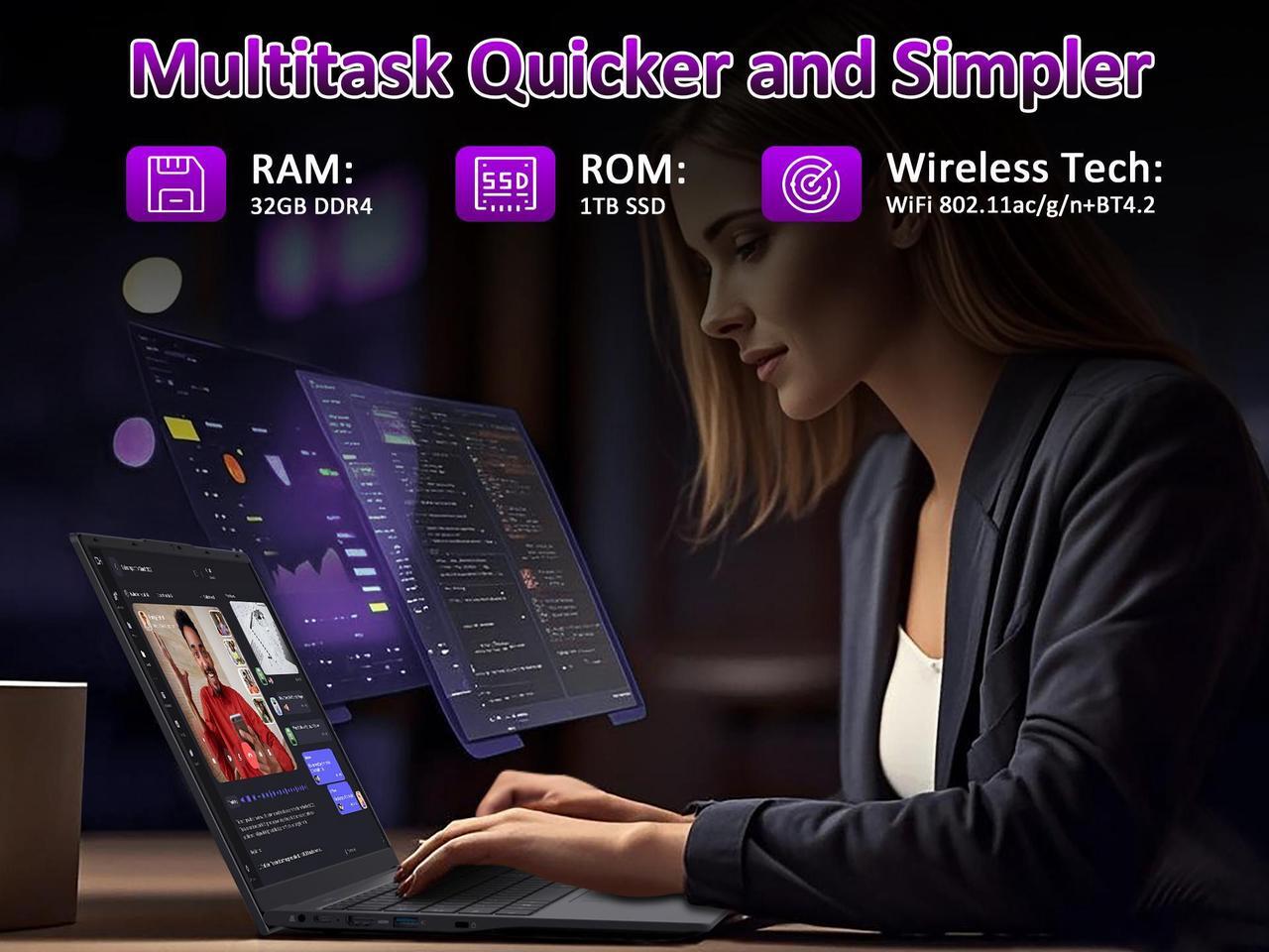 Alt view image 3 of 7 - KurieTim Laptop Computer with Intel N150 Quad-Core Processor(Up to 3.60 GHz), 32GB RAM 1TB SSD, 15.6" FHD IPS Display, Long Battery Life, Windows 11 Laptops for Business Student Light Gaming