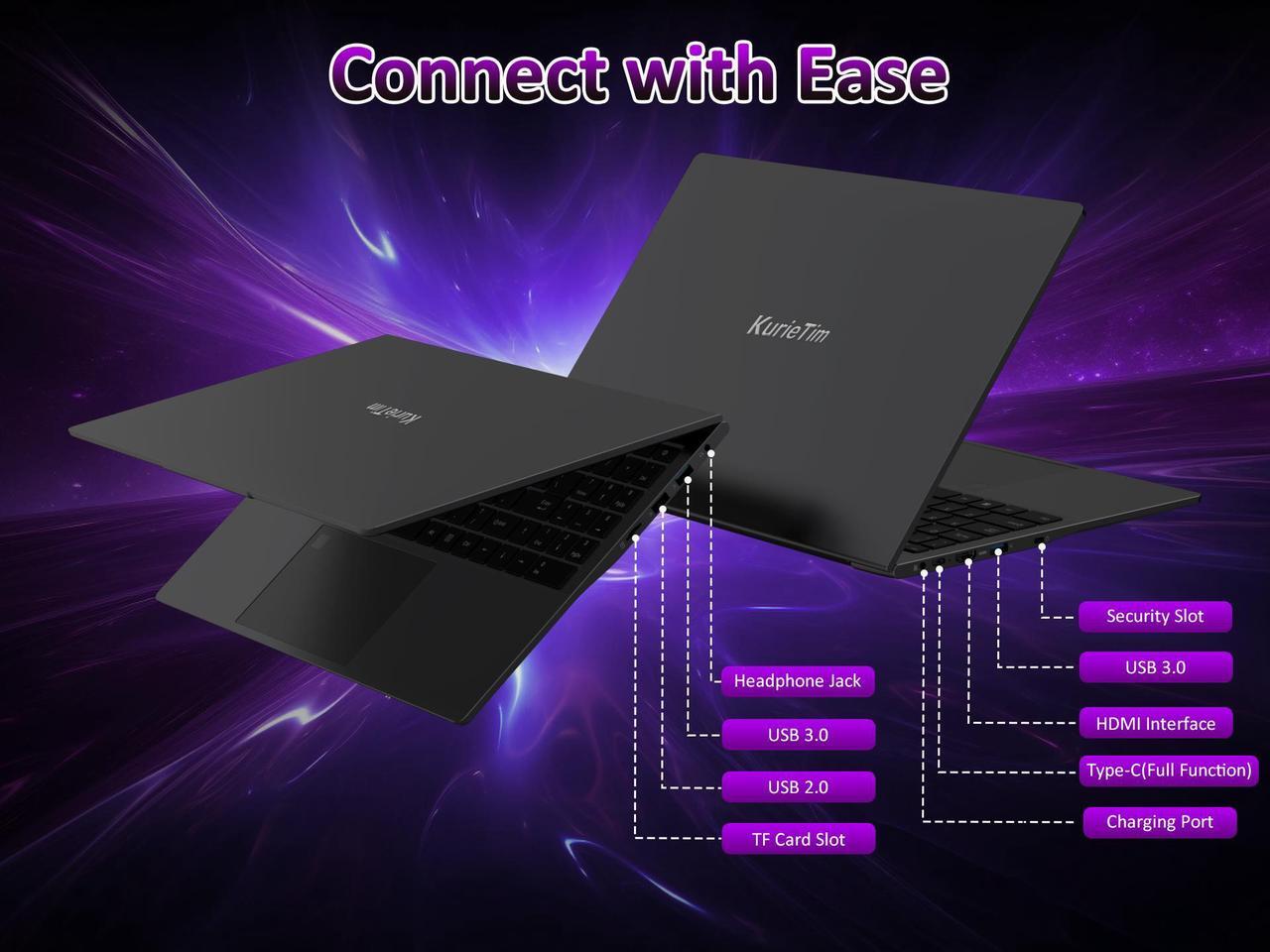 Alt view image 5 of 7 - KurieTim Laptop Computer with Intel N150 Quad-Core Processor(Up to 3.60 GHz), 32GB RAM 1TB SSD, 15.6" FHD IPS Display, Long Battery Life, Windows 11 Laptops for Business Student Light Gaming
