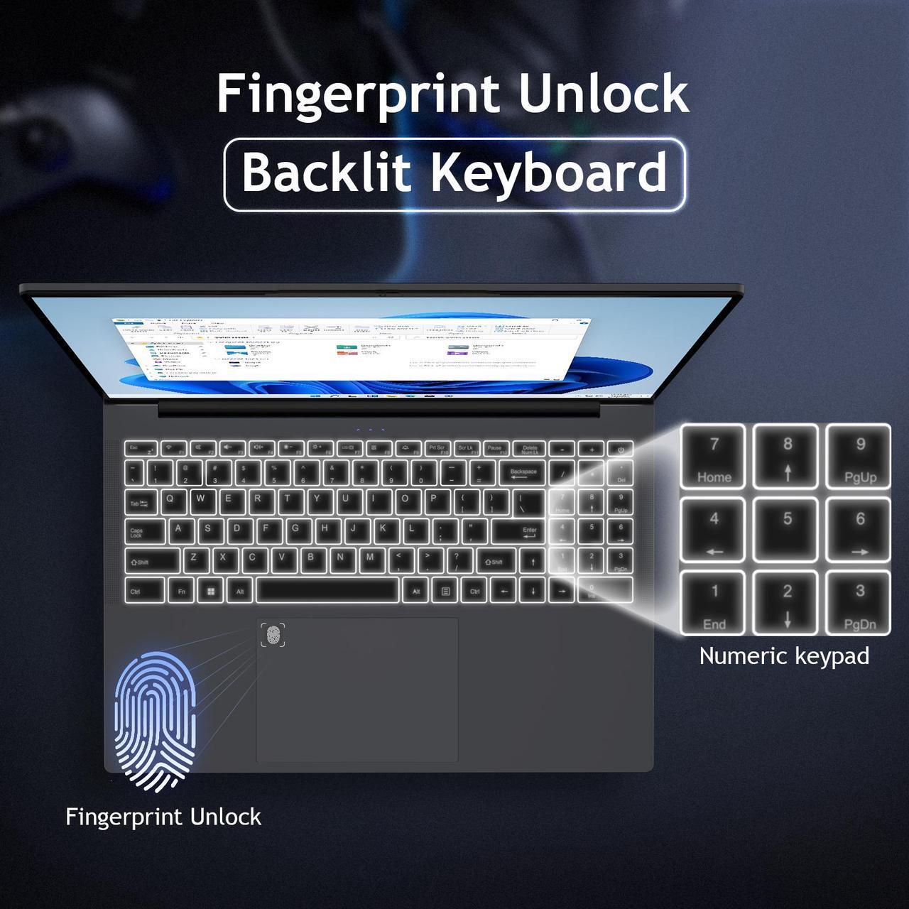 Alt view image 3 of 6 - KurieTim 16" Laptop, AMD Ryzen 3250U(2C/4T, Up to 3.5GHz) Business and Student Laptop, 32GB RAM, 512GB SSD, Windows 11 Pro Laptop Computer, Dual-Band 5G WiFi, Fingerprint Unlock, Backlit Keyboard
