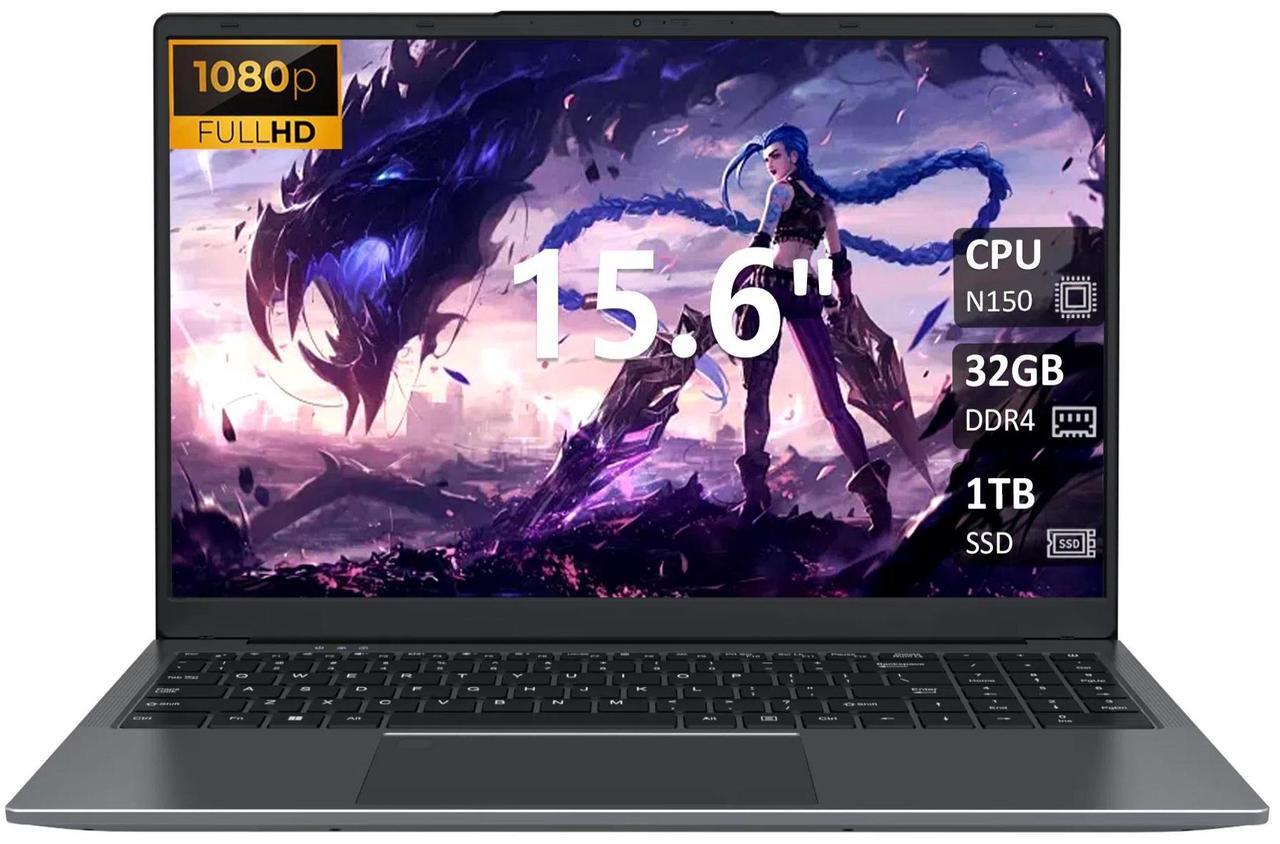 Main image of KurieTim Laptop Computer with Intel N150 Quad-Core Processor(Up to 3.60 GHz), 32GB RAM 1TB SSD, 15.6" FHD IPS Display, Long Battery Life, Windows 11 Laptops for Business Student Light Gaming