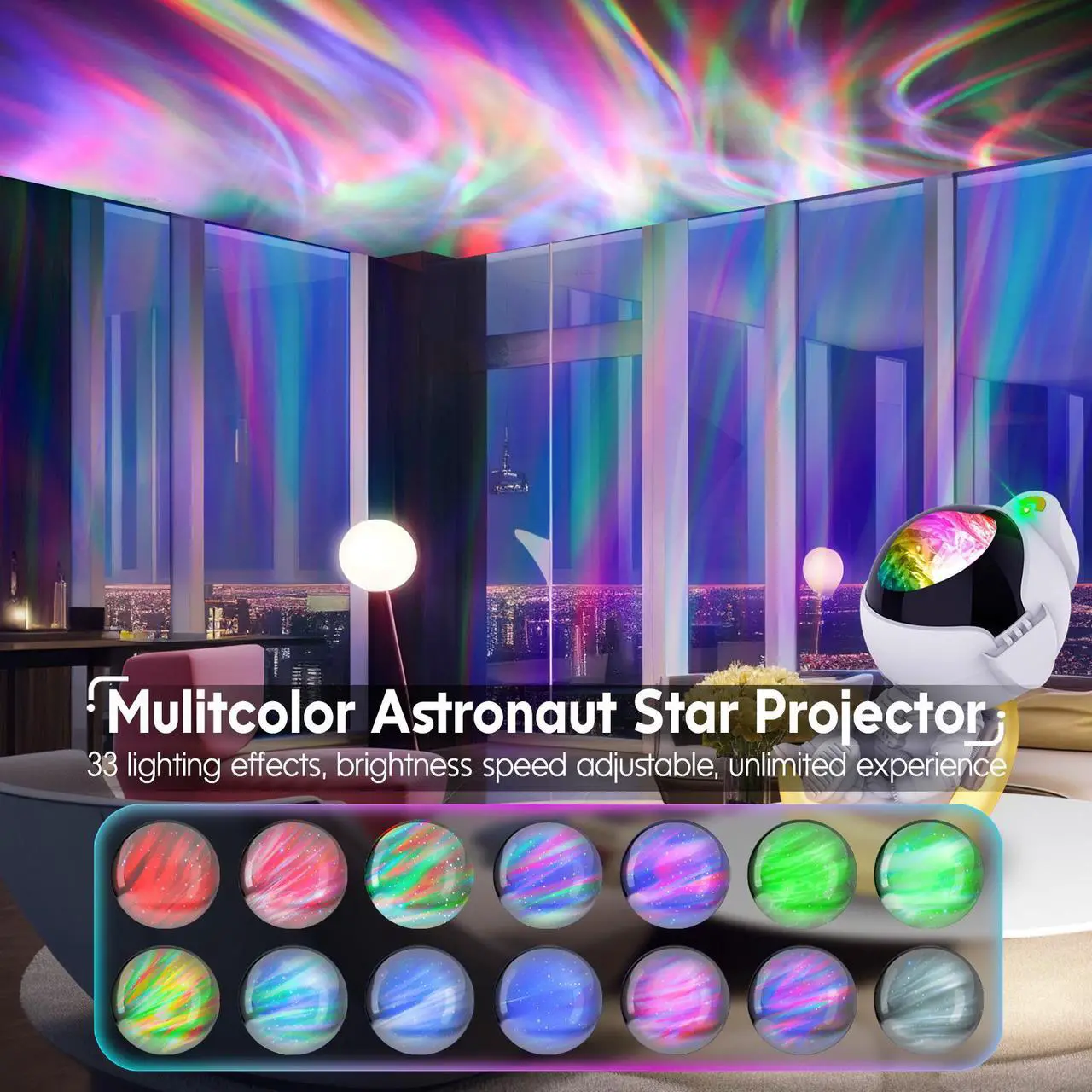 Alt view image 4 of 7 - SUMKEA Aurora Light Projector, Space-man with Moon Base, White