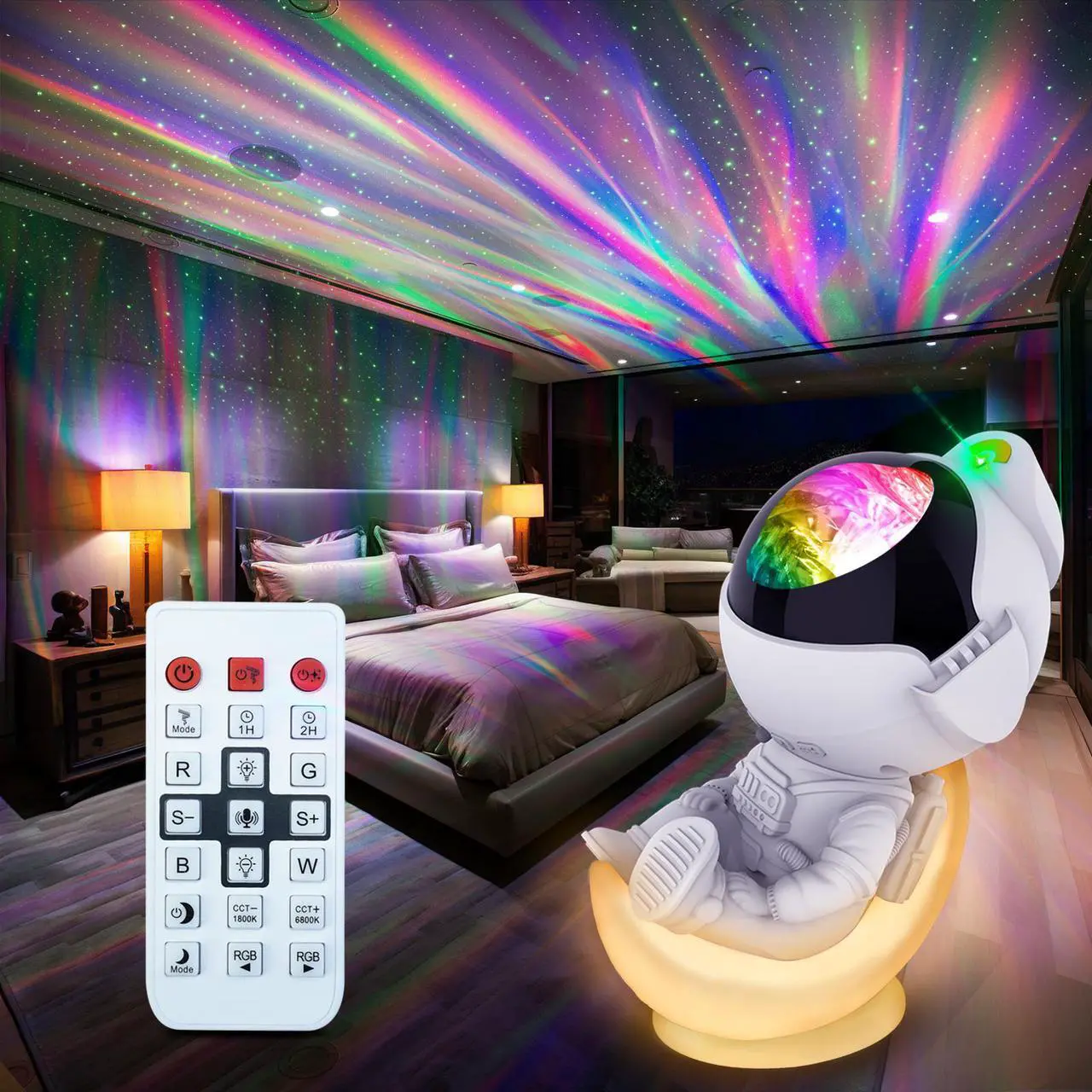 Main image of SUMKEA Aurora Light Projector, Space-man with Moon Base, White