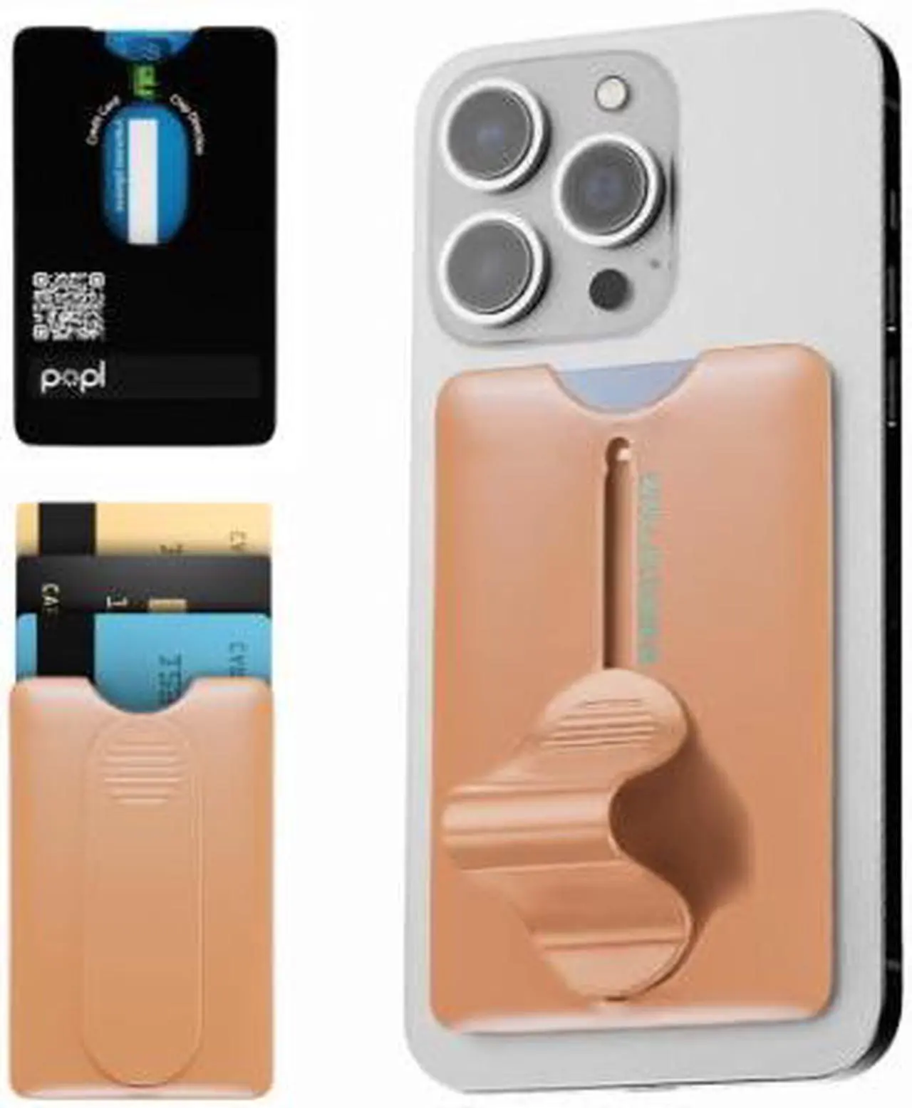 Main image of WalleyGrip 2.0 All-In-One Magnetic Phone Wallet, Comfortable Finger Loop Grip & Kickstand (Popl NFC Chip) Detachable MagSafe RFID Card Holder Mount | Holds 3 Cards | Safe Hands-Free Payments Tan
