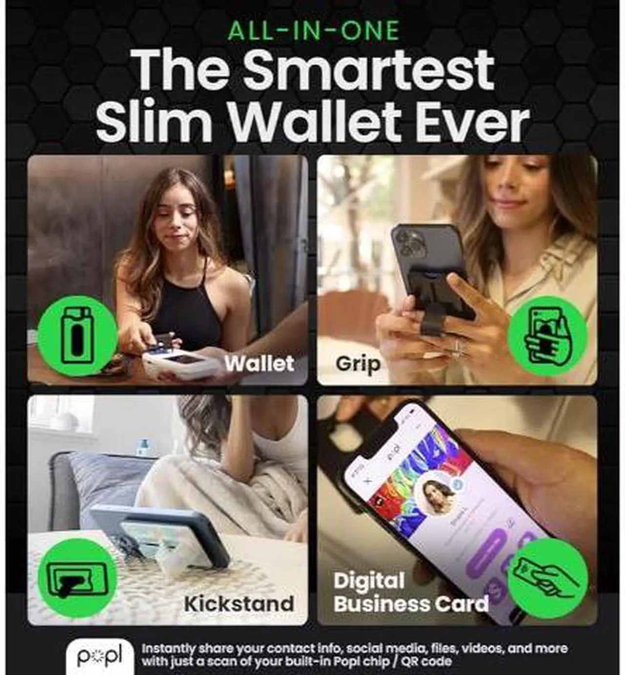 Alt view image 5 of 5 - WalleyGrip 2.0 All-In-One Magnetic Phone Wallet, Comfortable Finger Loop Grip & Kickstand (Popl NFC Chip) Detachable MagSafe RFID Card Holder Mount | Holds 3 Cards | Safe Hands-Free Payments Tan