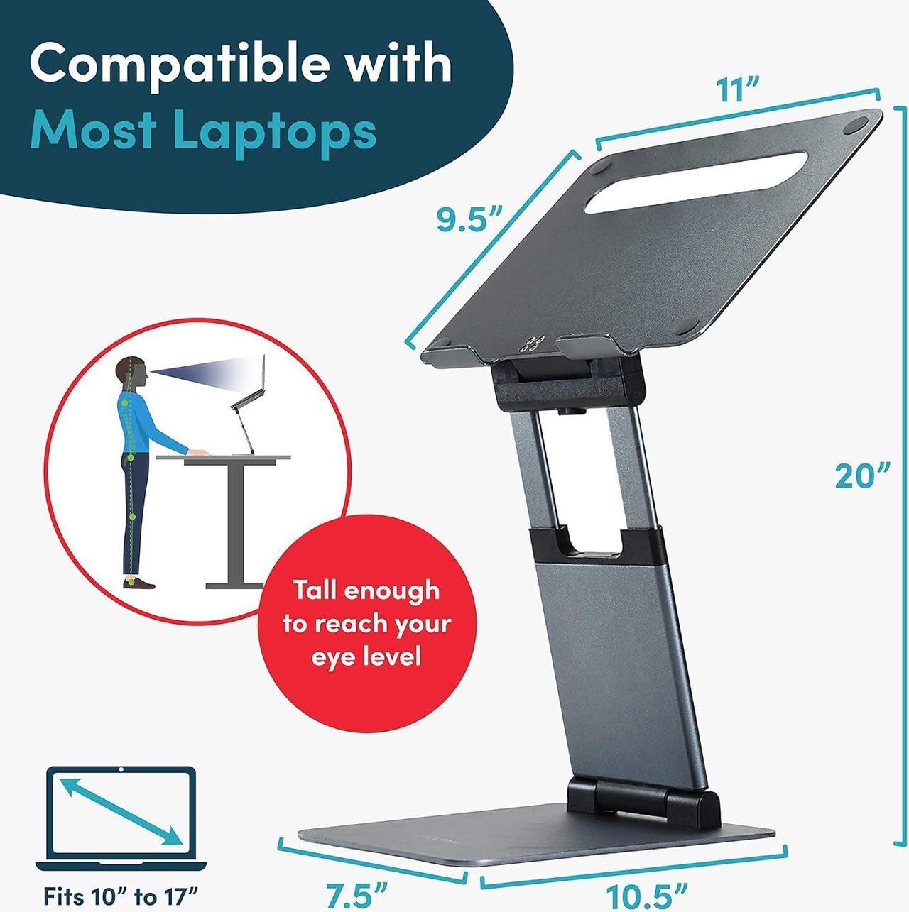 Alt view image 2 of 5 - Lifelong Ergonomic Laptop Stand For Desk, Adjustable Height Up To 20", Laptop Riser Portable Computer, Laptop Stands, Fits All MacBook, Laptops 10 15 17 Inches, Pulpit Laptop Holder Desk Stand Silver