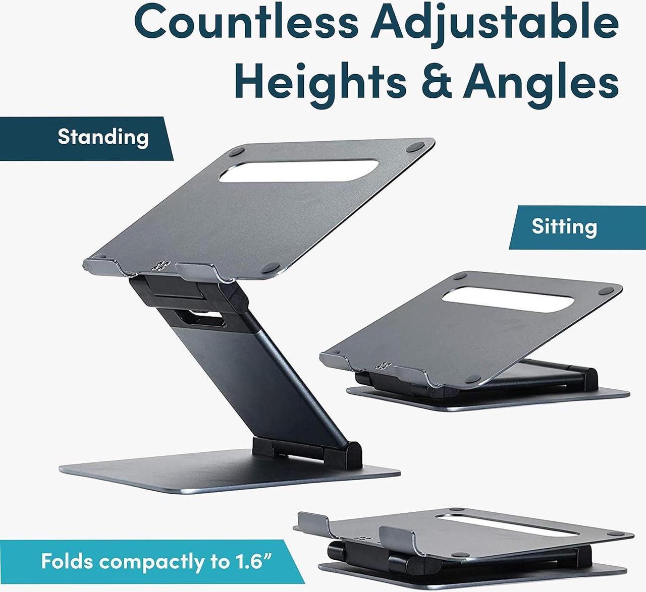 Alt view image 4 of 5 - Lifelong Ergonomic Laptop Stand For Desk, Adjustable Height Up To 20", Laptop Riser Portable Computer, Laptop Stands, Fits All MacBook, Laptops 10 15 17 Inches, Pulpit Laptop Holder Desk Stand Silver