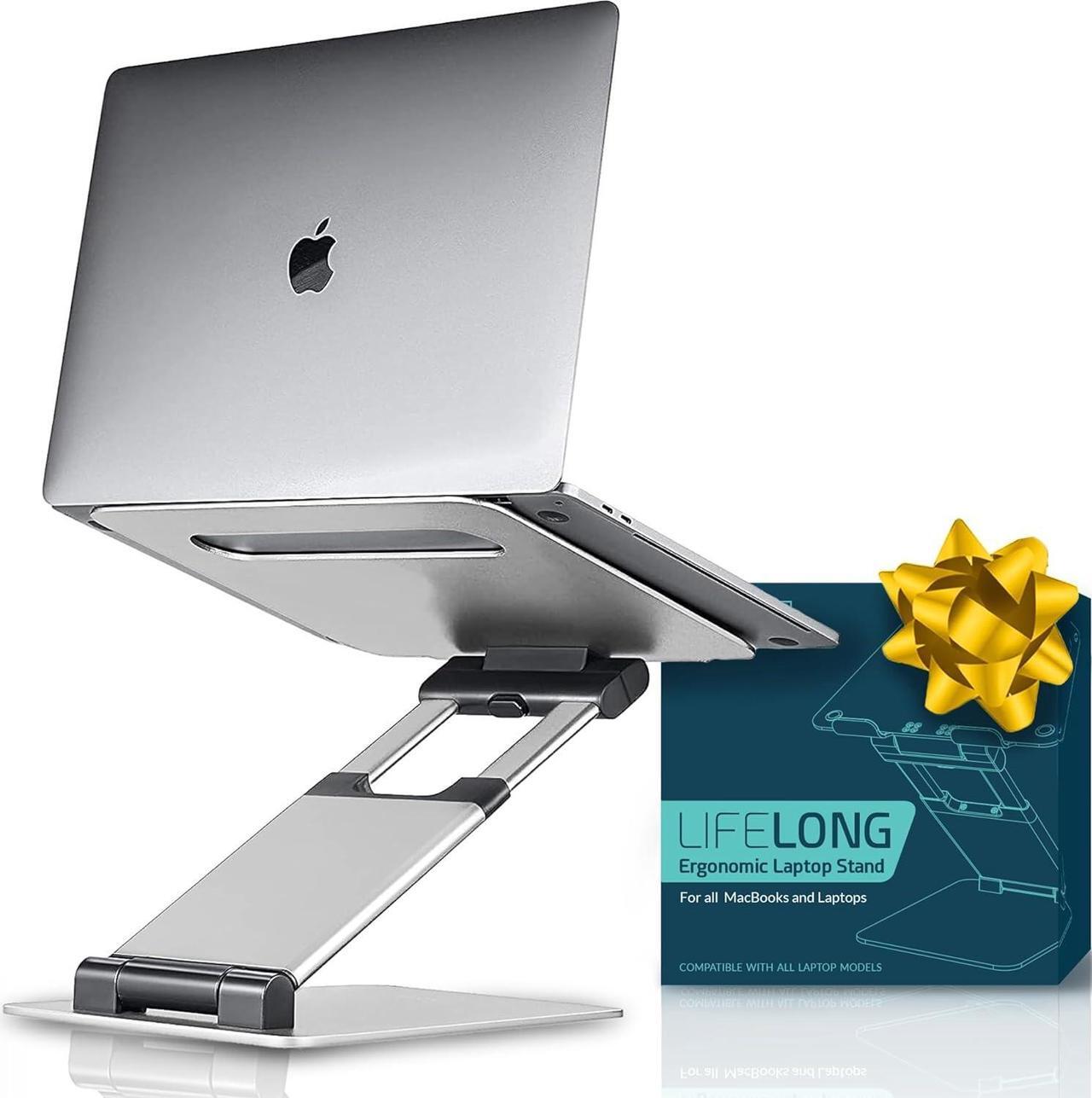 Main image of Lifelong Ergonomic Laptop Stand For Desk, Adjustable Height Up To 20", Laptop Riser Portable Computer, Laptop Stands, Fits All MacBook, Laptops 10 15 17 Inches, Pulpit Laptop Holder Desk Stand Silver